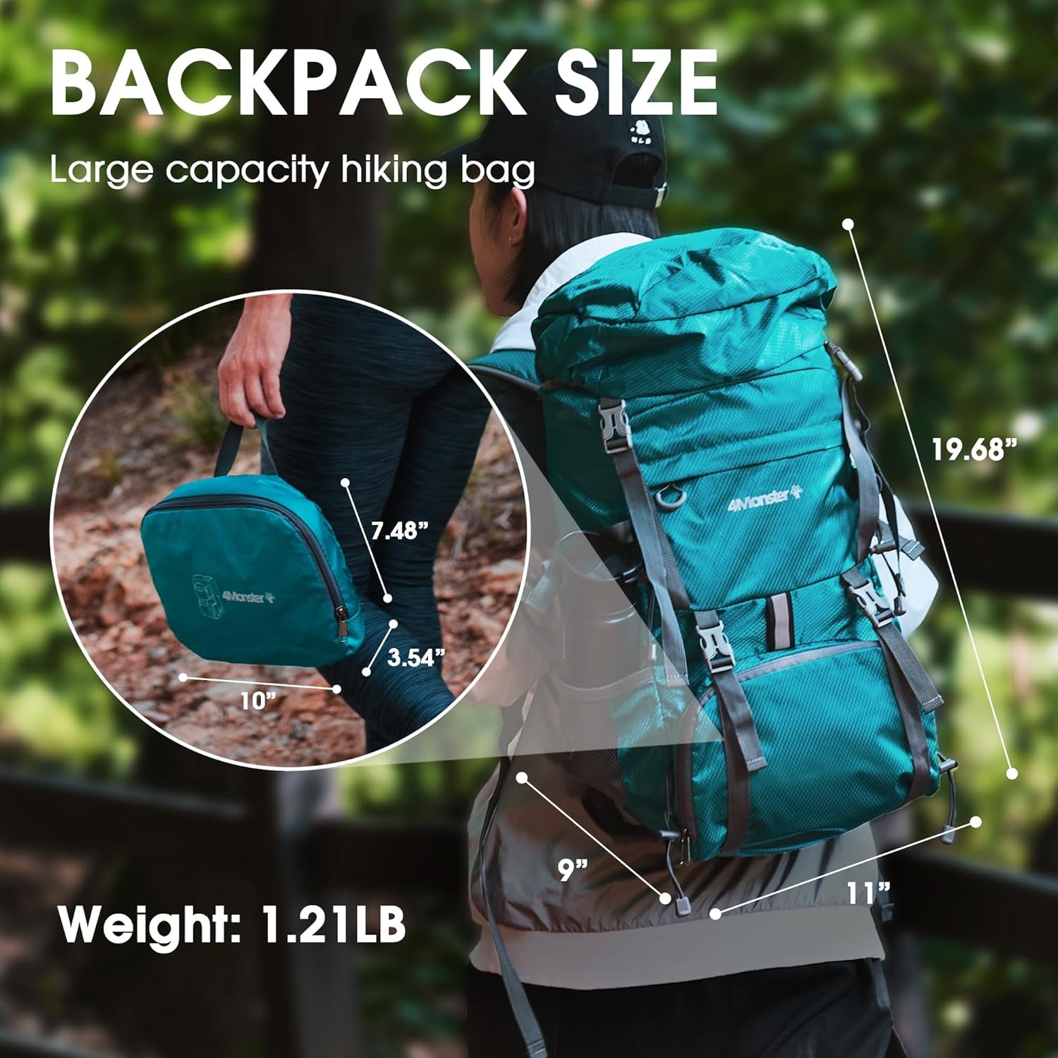 Portable Hiking Backpack,Lightweight Packable Hiking Daypack,Water Resistant Carry on Backpack for Travel Camping Outdoor (32L, Green)