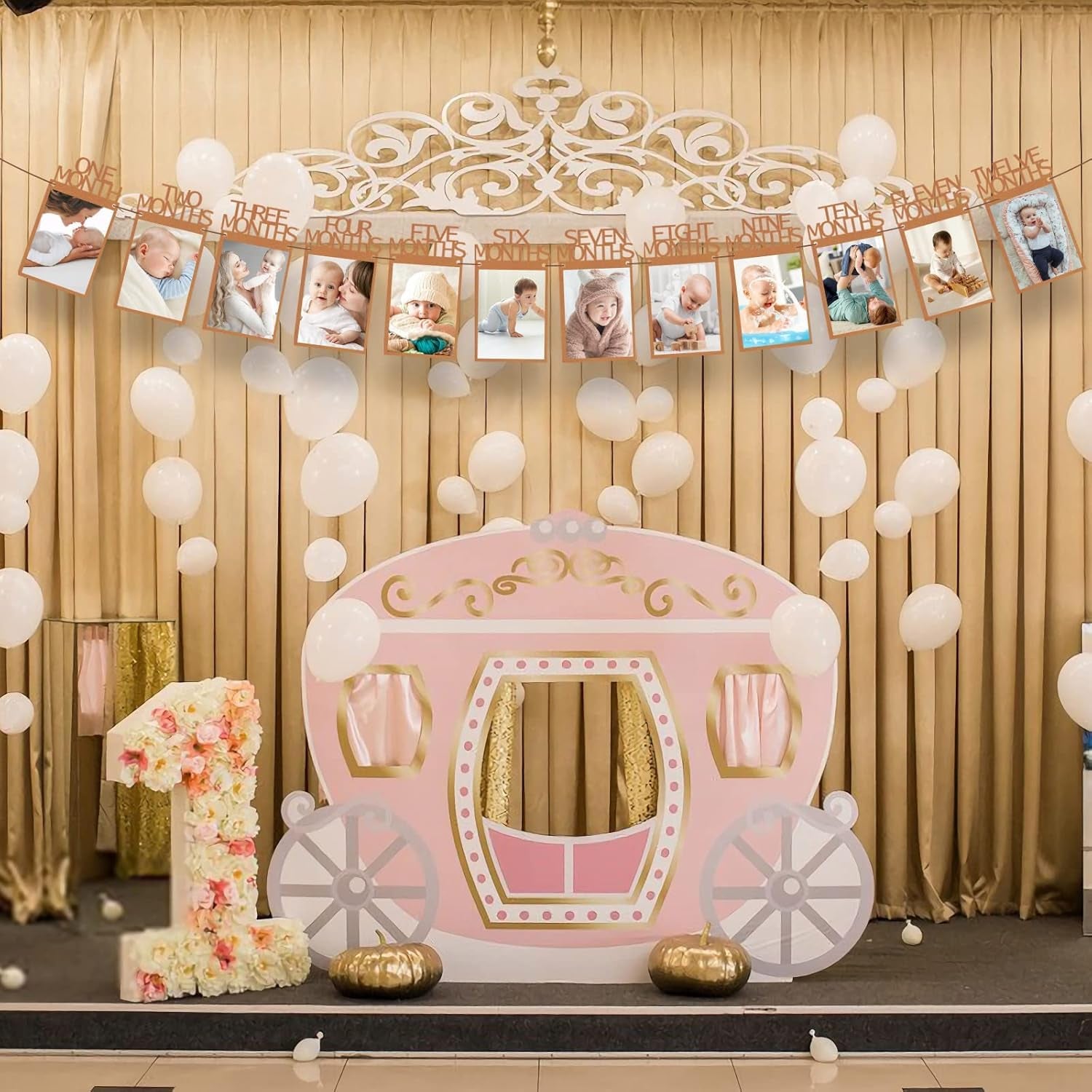 1St Birthday Decorations for Girl & Boy, 12Pcs Banner with Photo