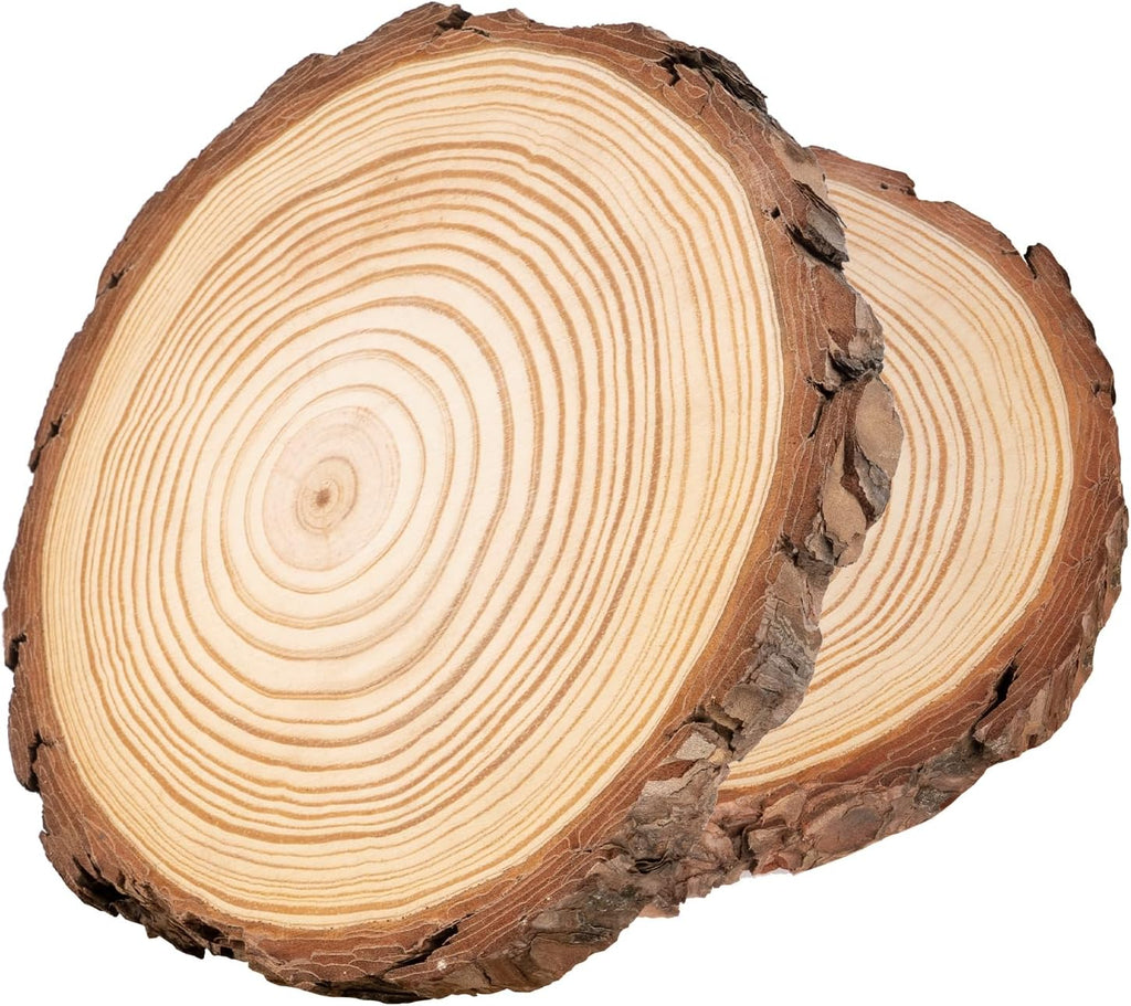 Natural Wood Slices 18-20Cm, 2Pcs Wooden Log Slices Non-Drill, Unfinished Wooden Discs, Wooden Circles for Crafts DIY Arts Coasters Christmas Decorations (HY3004)