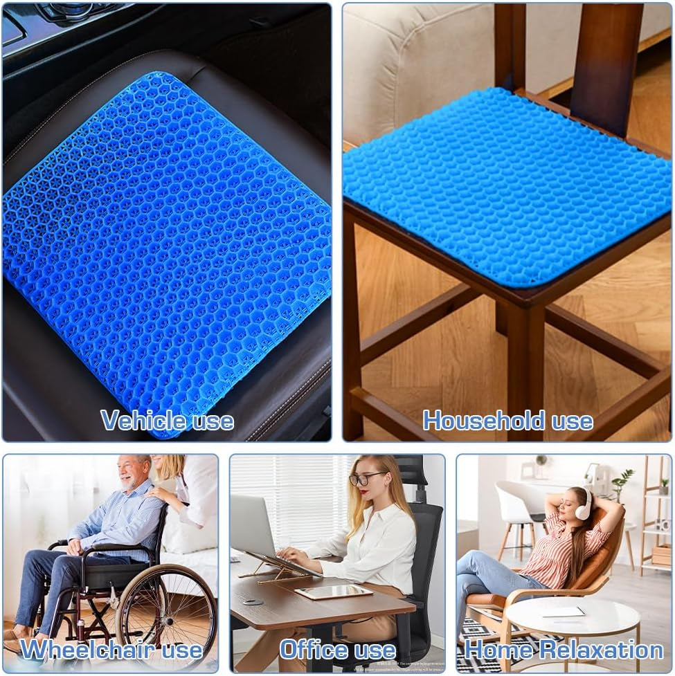 Gel Seat Cushion, Double Thicken Honeycomb Cushion with Ice Non-Slip Cover, Gel Cushion for Sitting with Relieving Back Coccyx Pain Pressure, Soft Sitter for Home Office Car (Square 40*35*2.4)