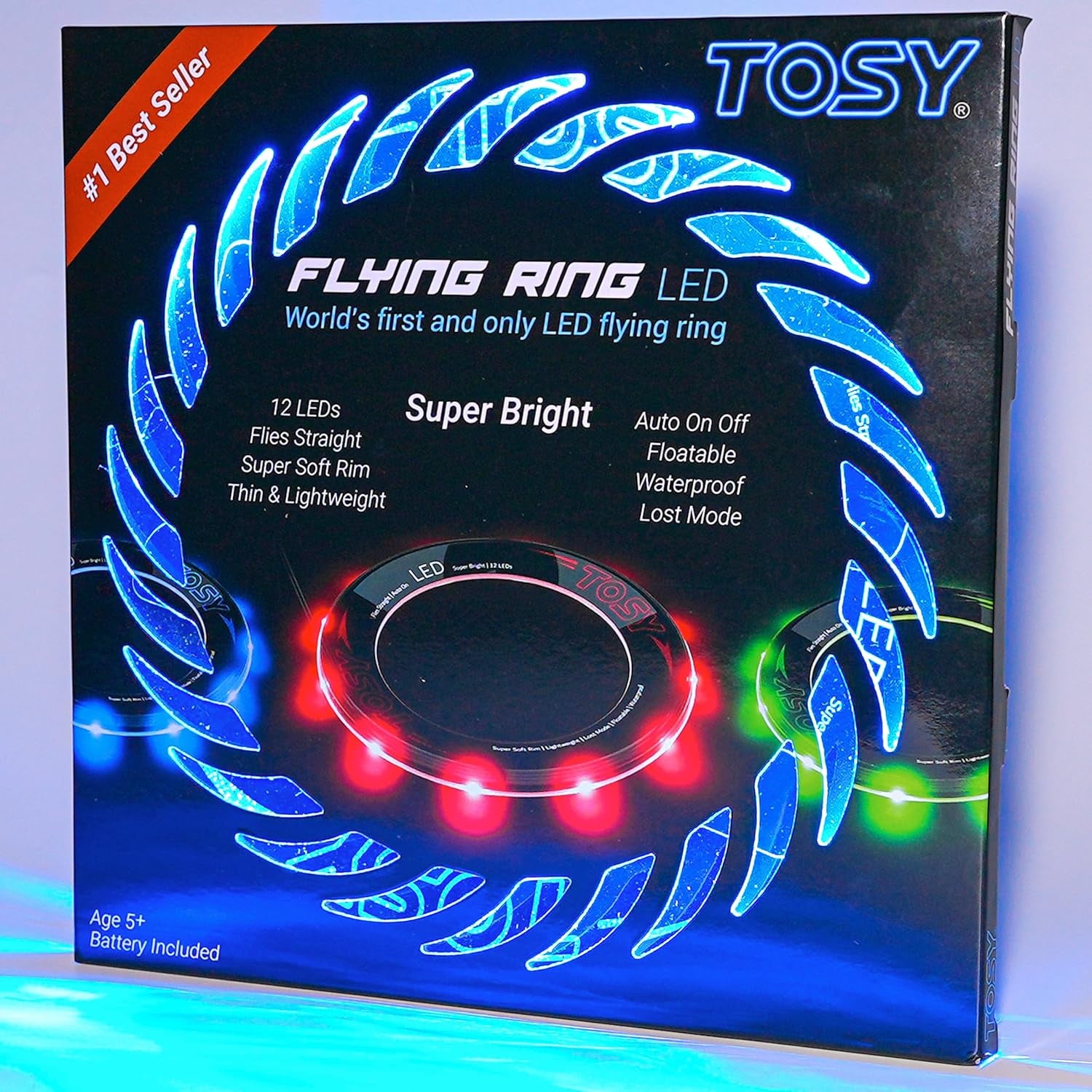 Flying Ring - 12 Leds, Super Bright, Lost Mode, Auto Light Up, Camping Essentials for Kids/Teens/Boy/Girl, Safe & Soft, Waterproof, Pool/Beach Games, Lightweight Toy (Green)