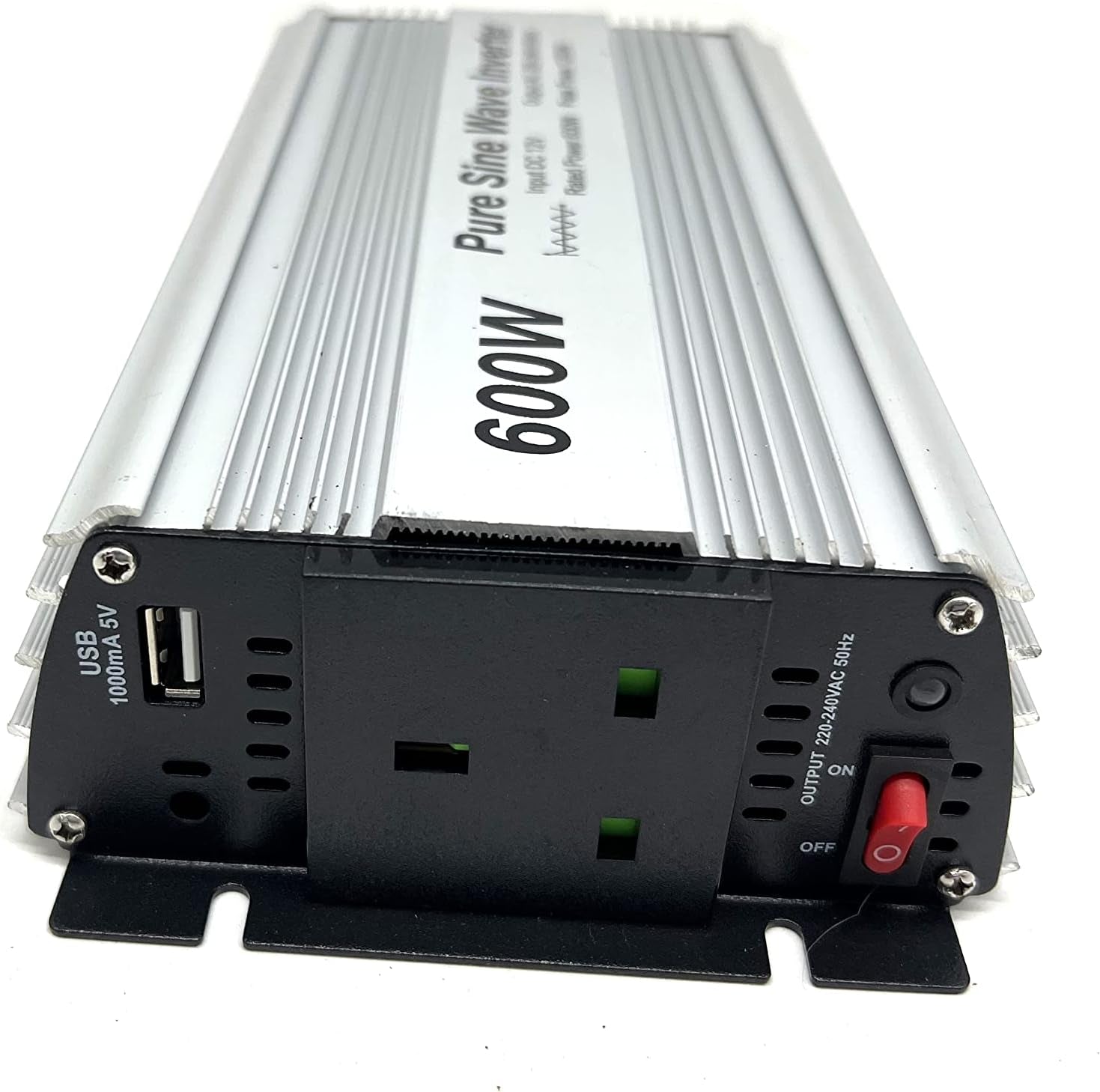 600W Pure Sine Wave Inverter 12V to 230V AC with BS Socket,Dc5V 2 Amp USB Output.