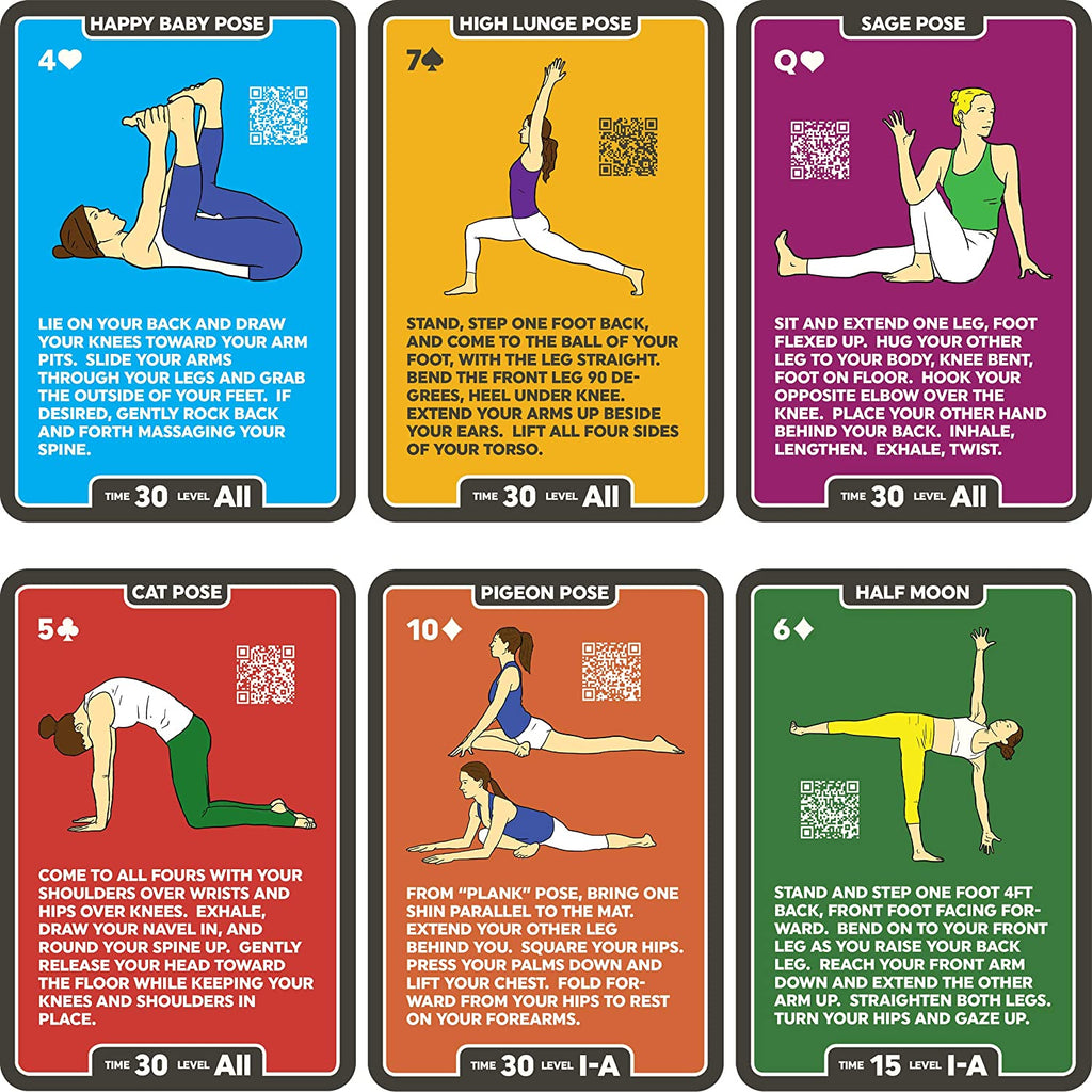 Yoga Exercise Cards: Designed by Certified Yoga Instructor. Video Instructions Included. Beginner to Advanced Poses and Asana Workout Games. Improve Fitness and Flexibility (Base Deck)
