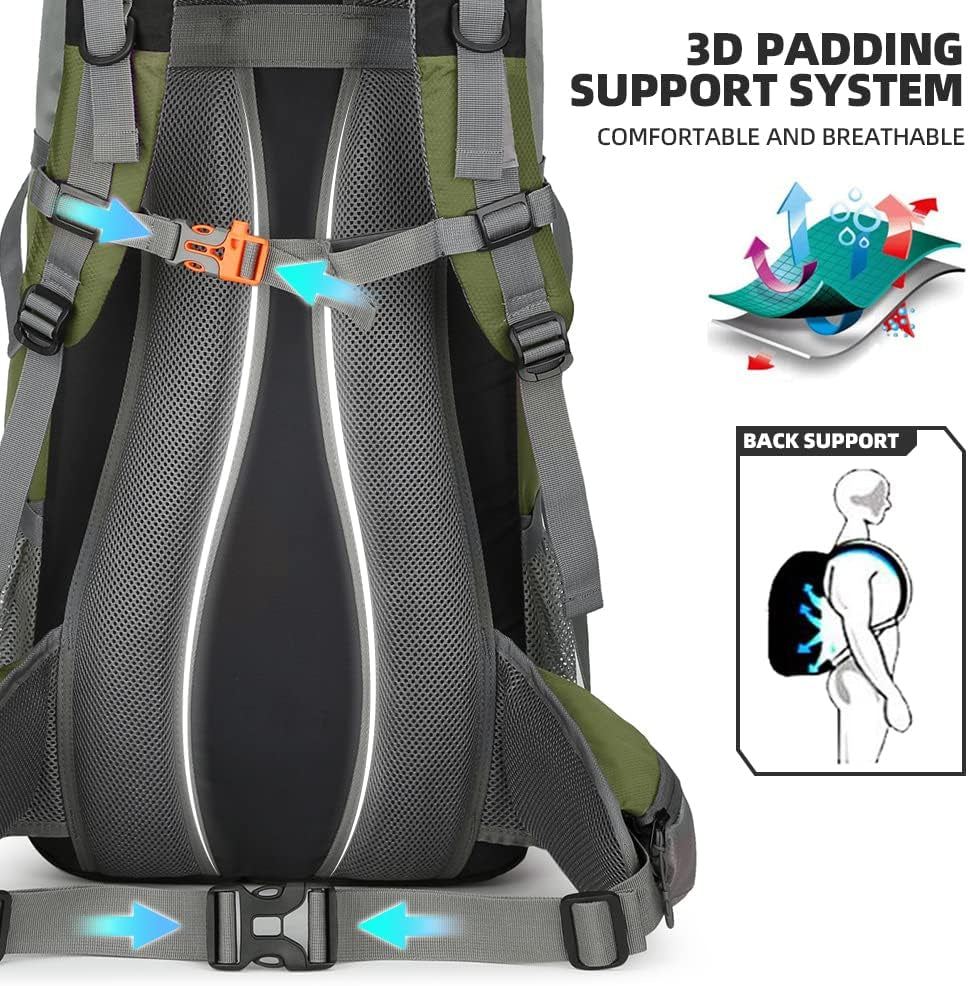 70L Hiking Backpack with Rain Cover Lightweight Travel Backpack Waterproof Camping Backpack
