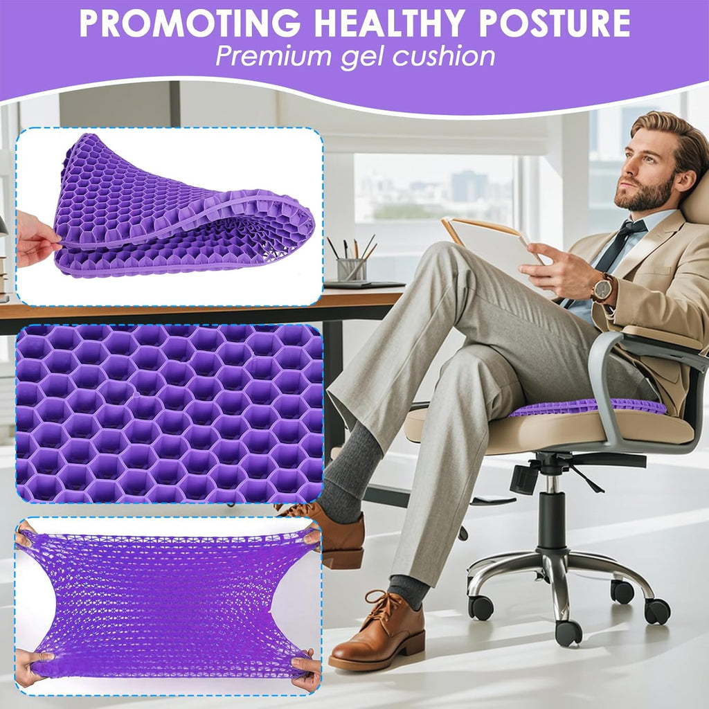 Gel Soft Sitter Cushion, Honeycomb Design Seat Cushions with Cloth Cover, Relieving Back Coccyx Pain Pressure, Ergonomic Design for Seat Pads(Purple, 42Cm)