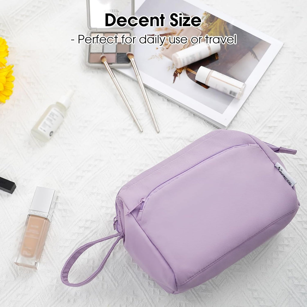 Large Makeup Bag Wide-Open Zipper Pouch Travel Wash Bag Toiletry Bag Cosmetic Organizer for Women (Purple)