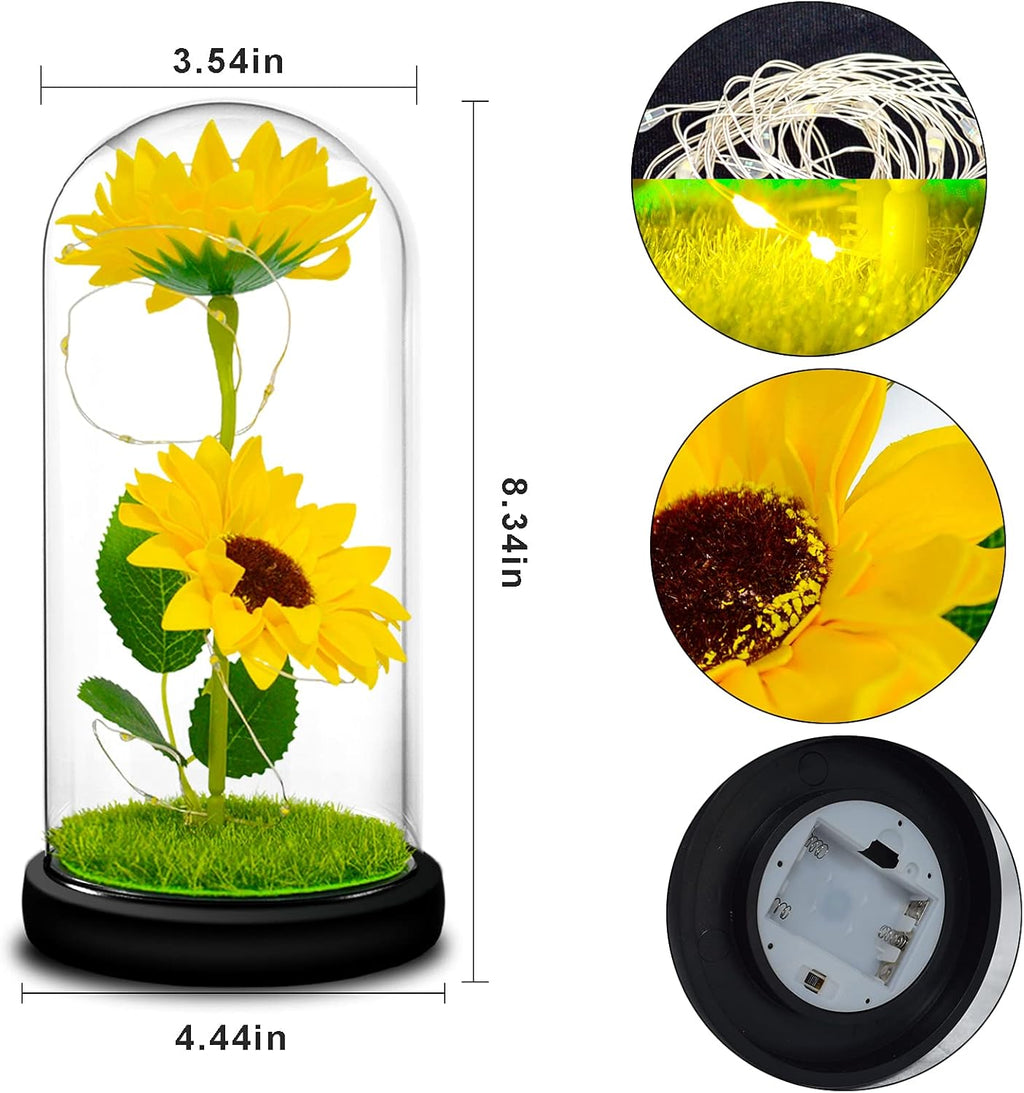 Glass Sunflowers Gifts, Sunflower Artificial Flowers in Glass Dome Is a Unique Gifts for a Girlfriend, Mum, Women, or Wife on Valentines Day, Mothers Day, Christmas, Birthday, Anniversaries, Etc