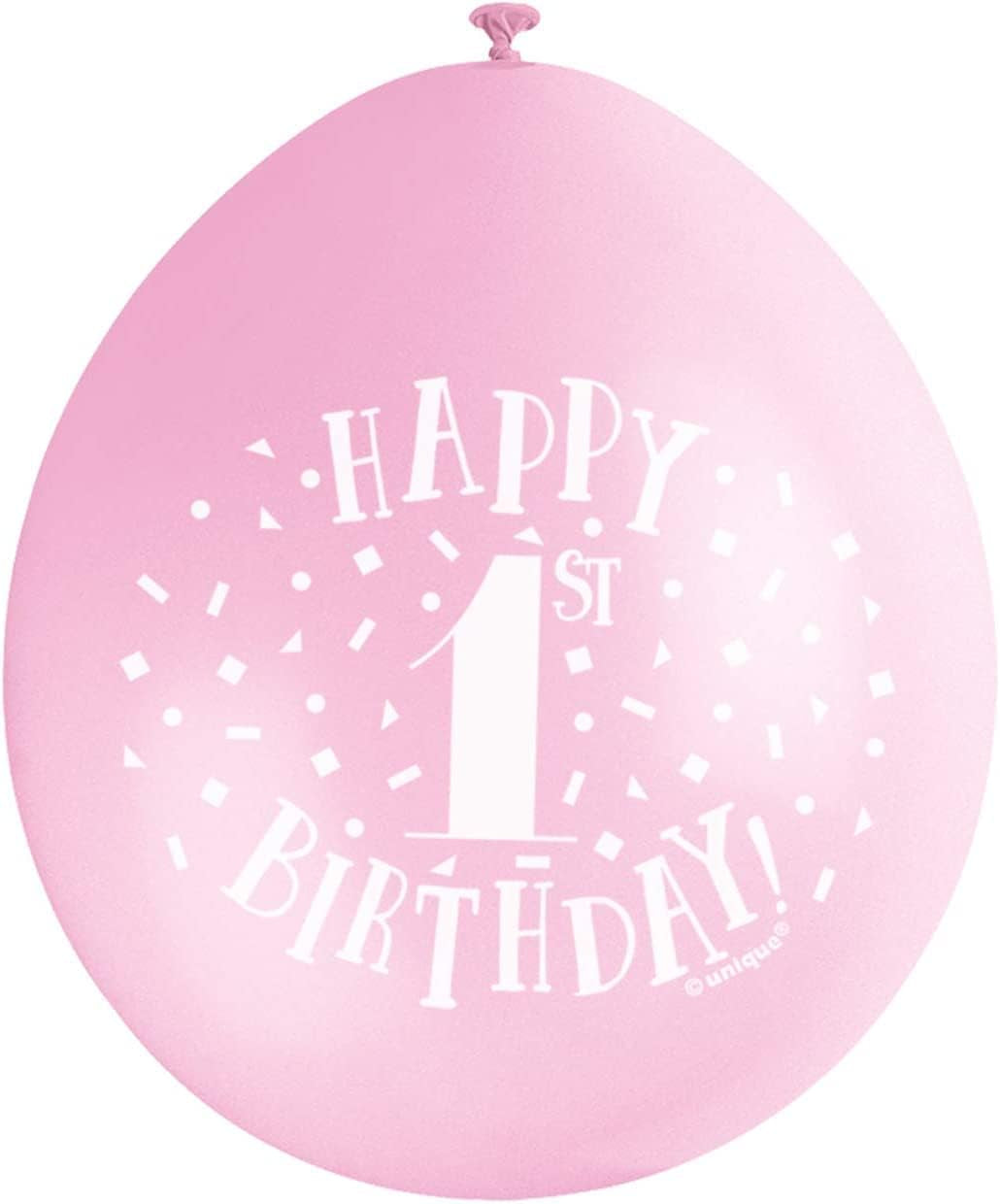 Happy 1St Birthday White & Pink Latex Balloons (22Cm) Pack of 10 - Festive & Fun Party Decorations