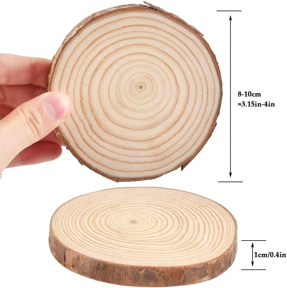 Wood Slices 20 Pcs 8-10Cm Natural Wooden Circles Slices NO Hole Unfinished Predrilled Log Discs Wooden Rounds Discs Slices for Art Creation DIY Crafts Wedding Decorations Christmas Ornaments