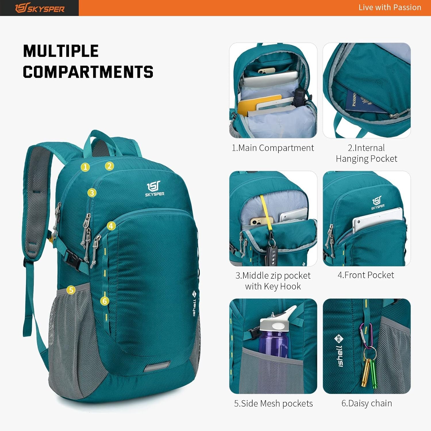 Packable Hiking Backpack 35L Lightweight Travel Daypack Waterproof Hiking Daypack for Women Men