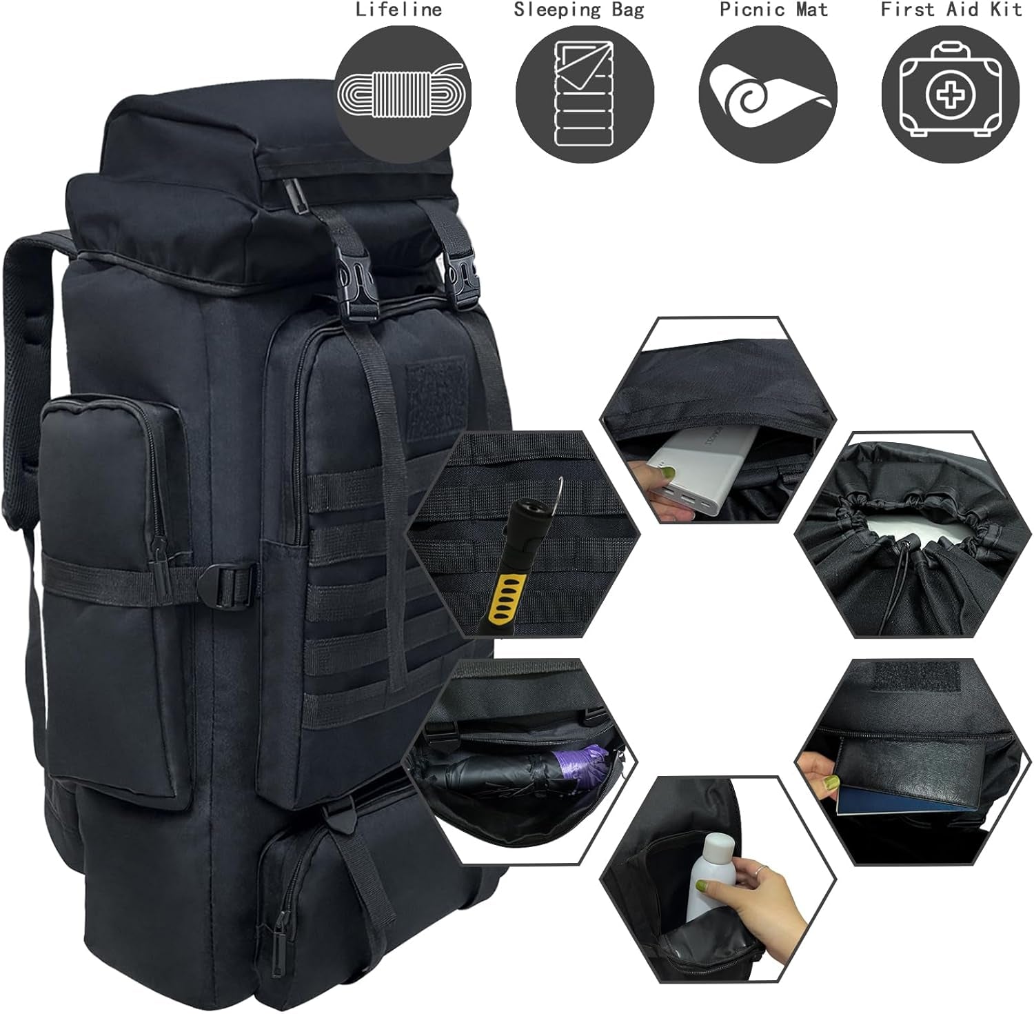 80L 100 Liters Camping Hiking Military Tactical Backpack,Water Resistant Large Travel Daypacks Outdoor MOLLE Rucksack