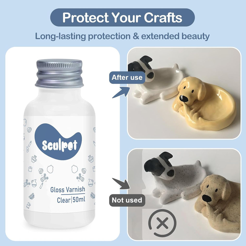 Air Dry Clay Glaze Sealant, Clear Clay Varnish for Craft Pottery, Scratch Resistant, Watertight & Gloss Finish