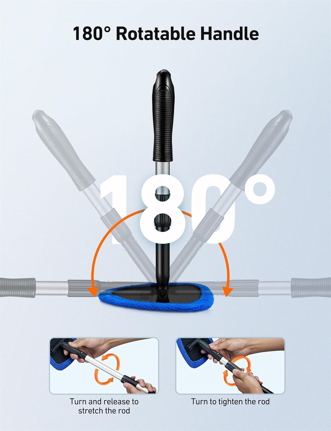 Car Windscreen Cleaner, Car Window Cleaner with 4 Reusable and Washable Microfiber Pads, Windshield Cleaning Tool with Detachable Handle Auto inside Glass Wiper Kit, Blue