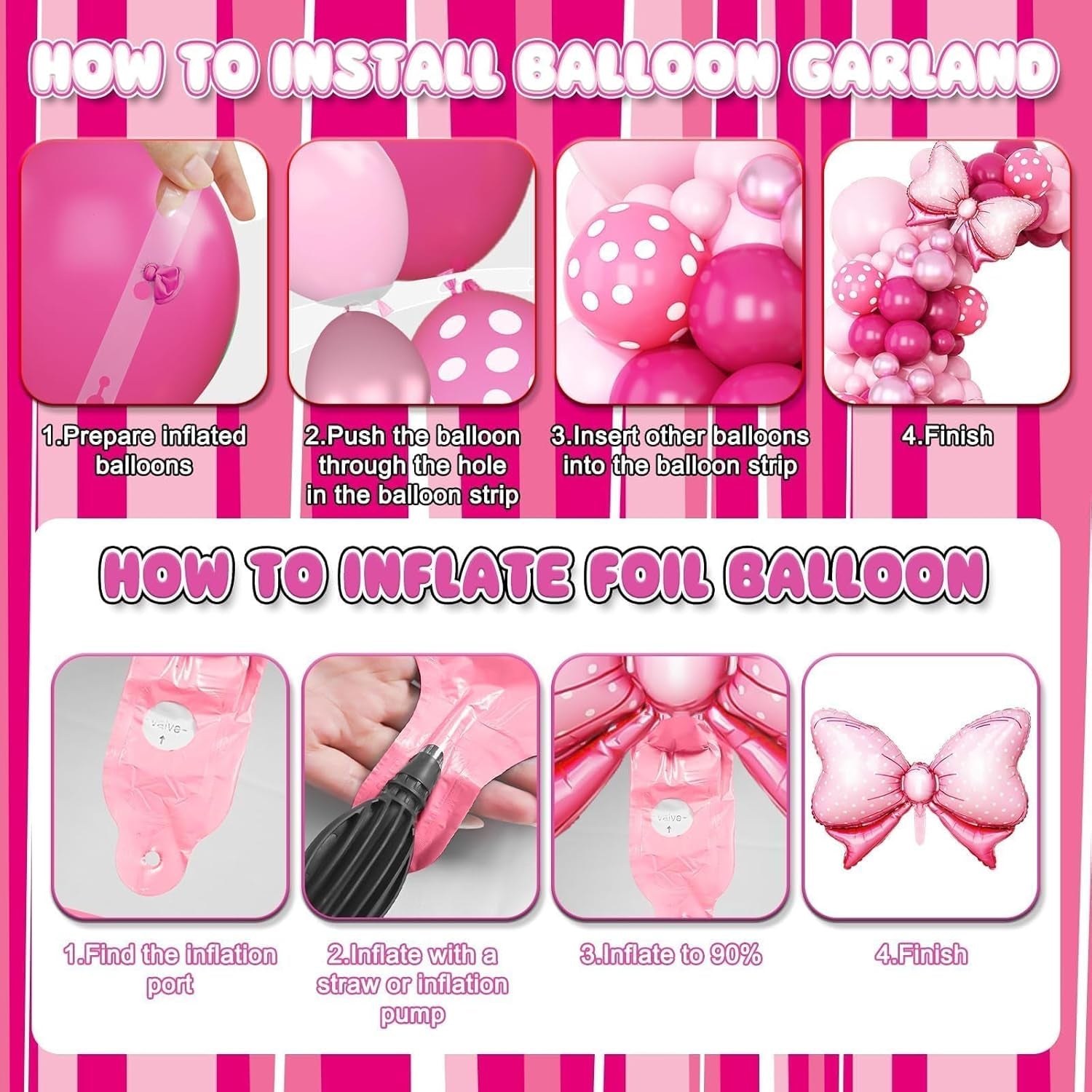 Pink Mouse 1St Birthday Balloons Decorations, Hot Pink Rose Polka Dots Balloons Arch Kit, Huge Bow Foil Balloons, Pink Number 1 Balloon Tower for Baby Shower Girls Princess Mouse 1St Theme Party