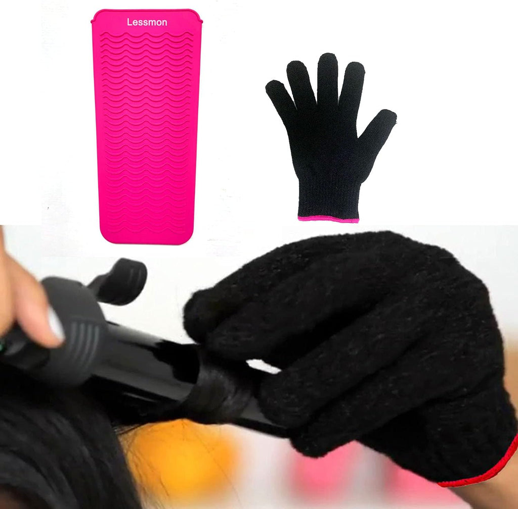 Heat Resistant Mat Pouch and Heat Resistant Glove for Curling Irons, Hair Straightener, Flat Irons and Hair Styling Tools, 28.5Cm X 14Cm, Pink