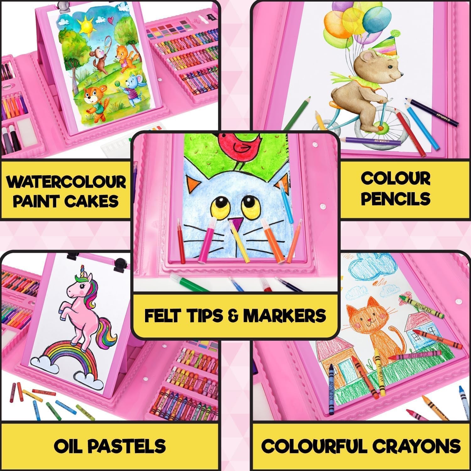 208 Piece Painting and Colouring Set Kids Art Set with Case & Easel - Drawing Set for Kids - Art Set Storage Box - Boys and Girls Gift or Present - Arts & Crafts Supplies for Juniors Age 6-12