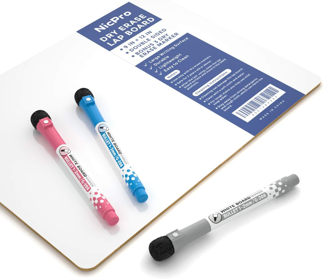 Dry Erase Mini Whiteboard A4, 22 X 30 Cm Double Sided Lapboard with 3 Water-Based Pens Learning Small White Board Portable Drawing Writing for Student and Classroom Use