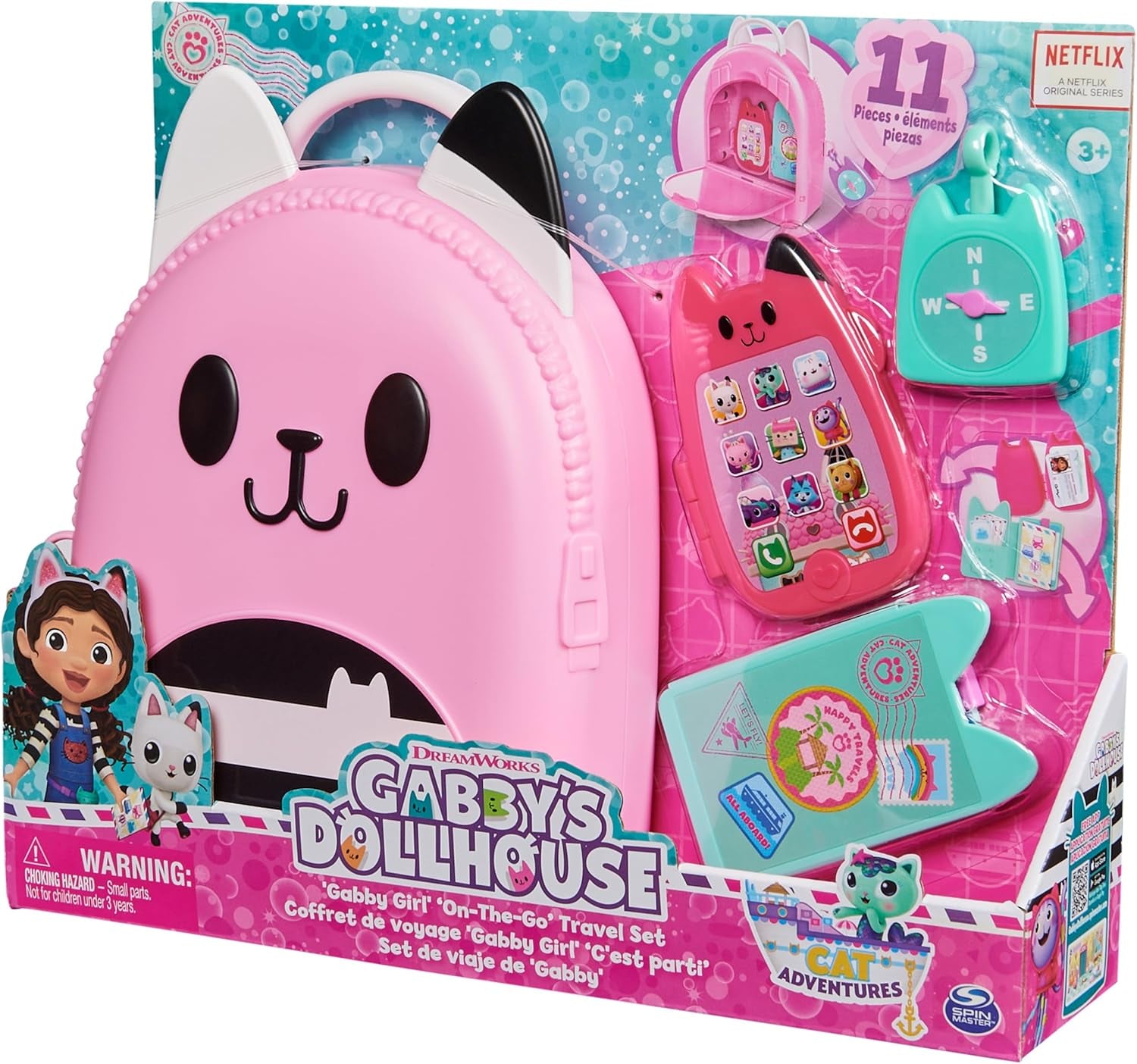 , Gabby Girl On-The-Go Travel Set, Pretend Play Travel Toys, Toy Passport, Toy Phone and Compass Charm, Kids Toys for Girls & Boys 3+