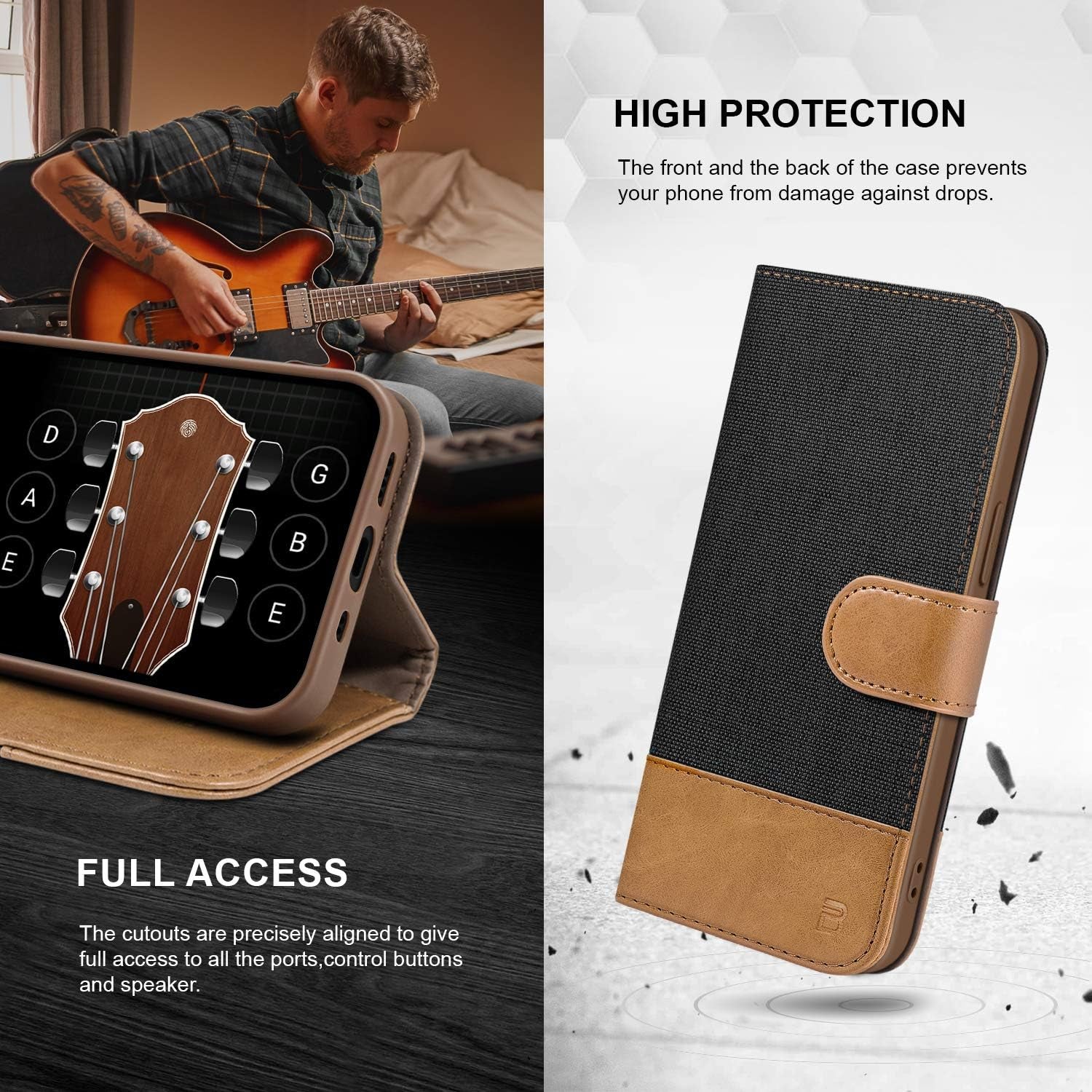 Case for Huawei P20 Pro Case, Flip Case Compatible with Huawei P20 Pro, Wallet Case Cover [Canvas Faux Leather] with Credit Card Holders, Kick Stand, Magnetic Strap Closure, Black