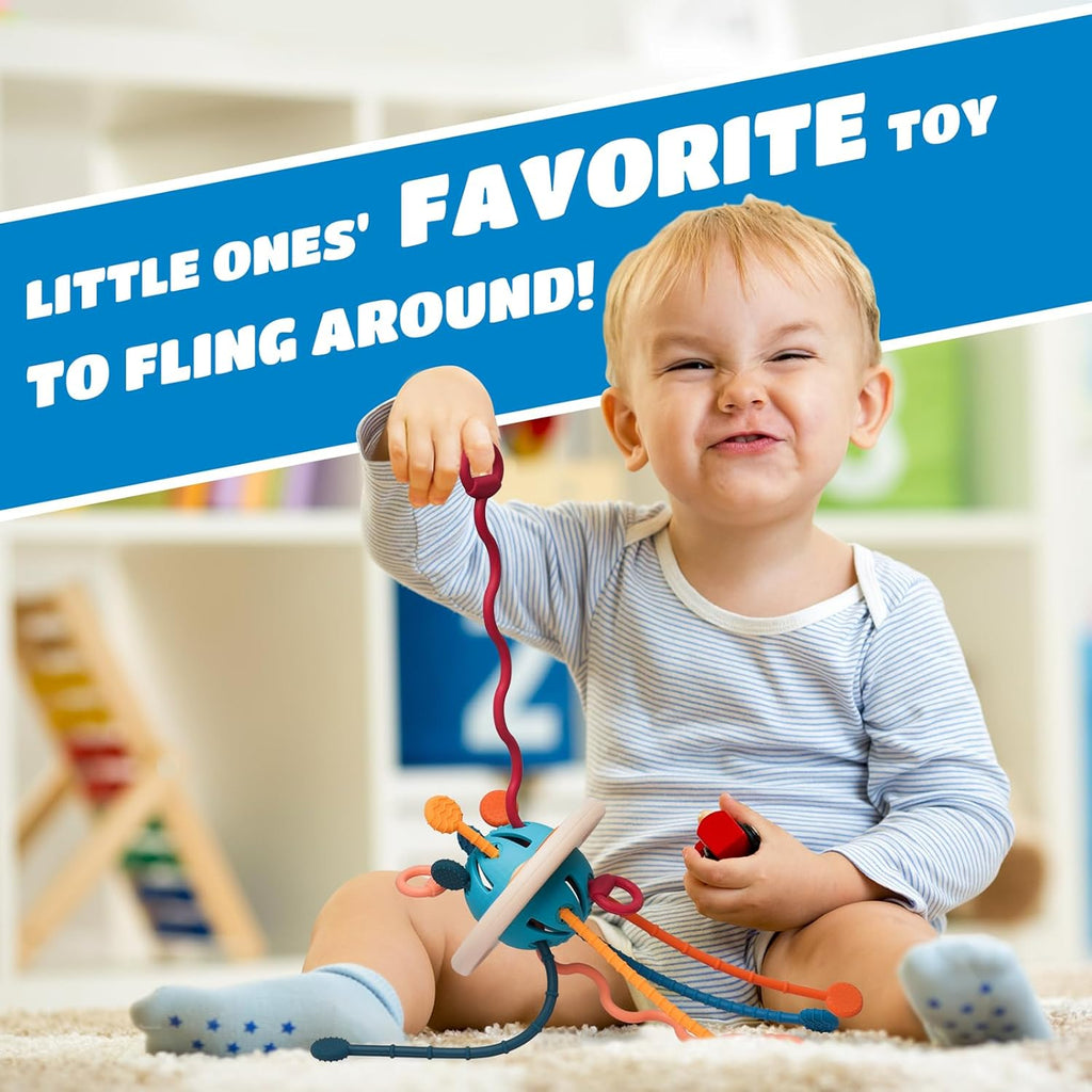 Montessori Toys for Baby 1+ Years Old, Sensory Development Toys for Toddlers 1-3, Silicone Pull String Travel Toy for 18+ Months, Gift for Baby Shower Infants Car Seat High Chair