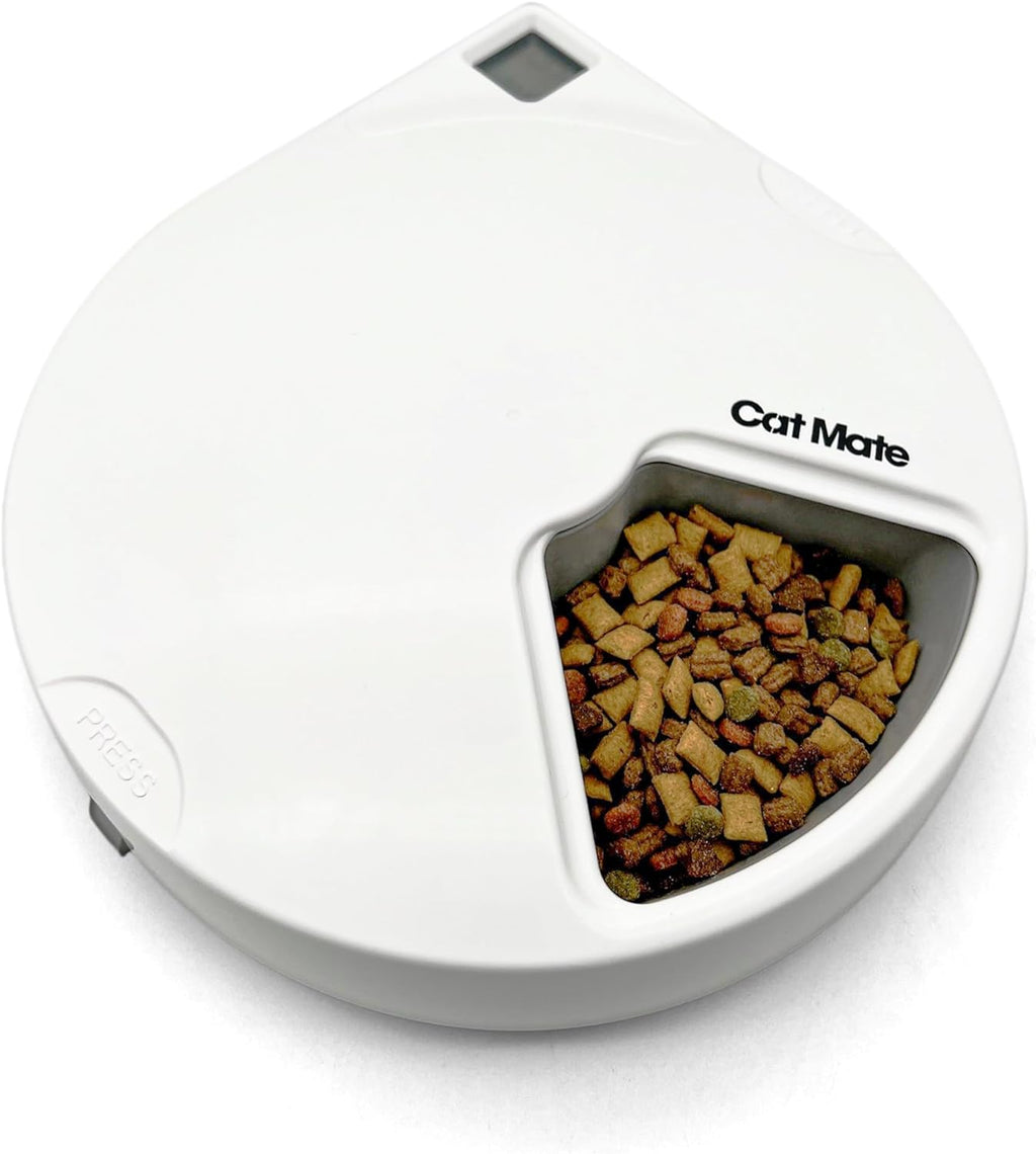 C500 Automatic 5 Bowl Pet Feeder with Digital Timer for Wet or Dry Pet Food, for Cats and Small Dogs, 5 Meals up to 330G Each, with Twin Ice Packs for Food Freshness , White