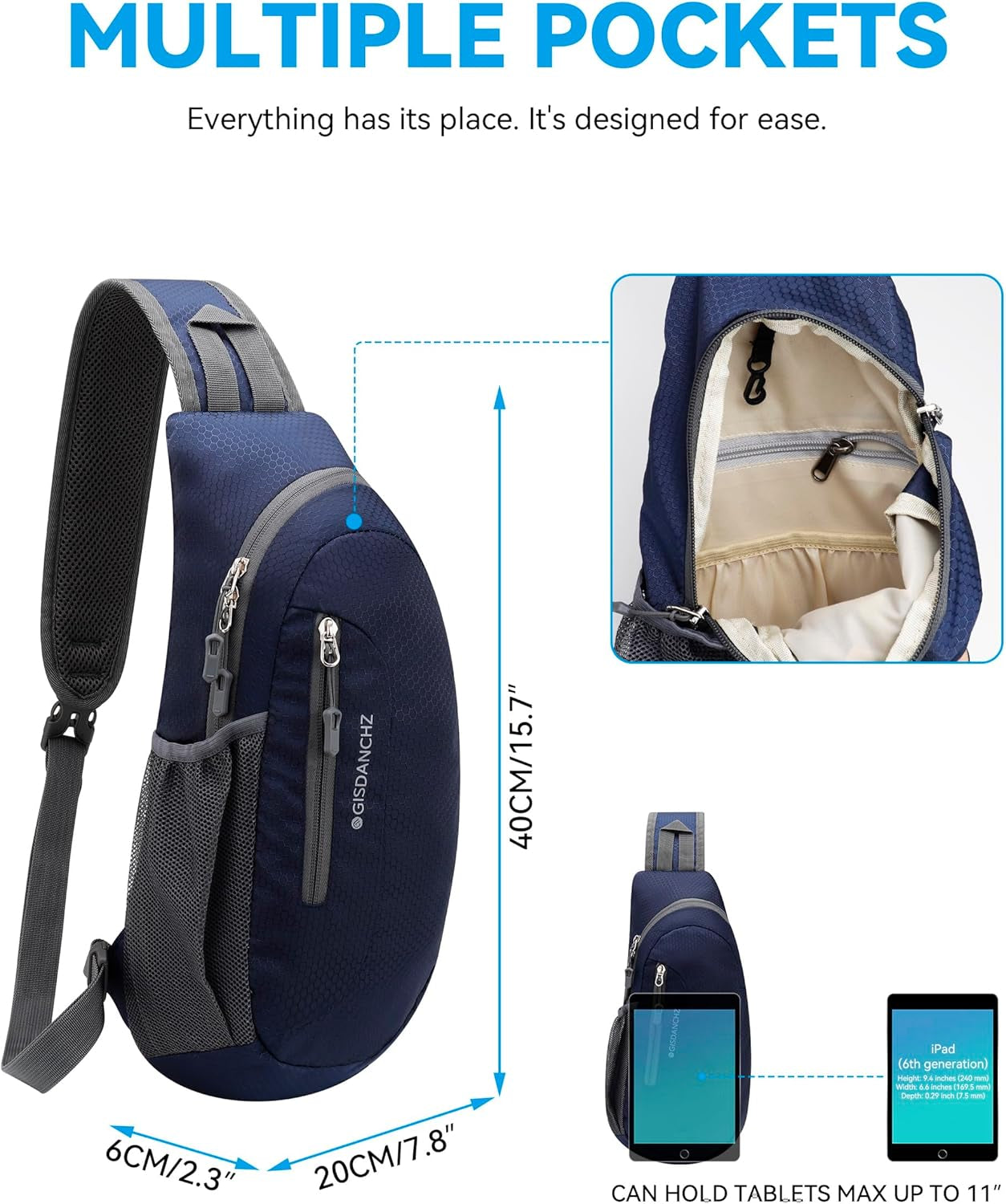 Unisex Honeycomb Jacquard Small Sling Bag Slim Sling Backpack Crossbody Chest Bag for Hiking Travel