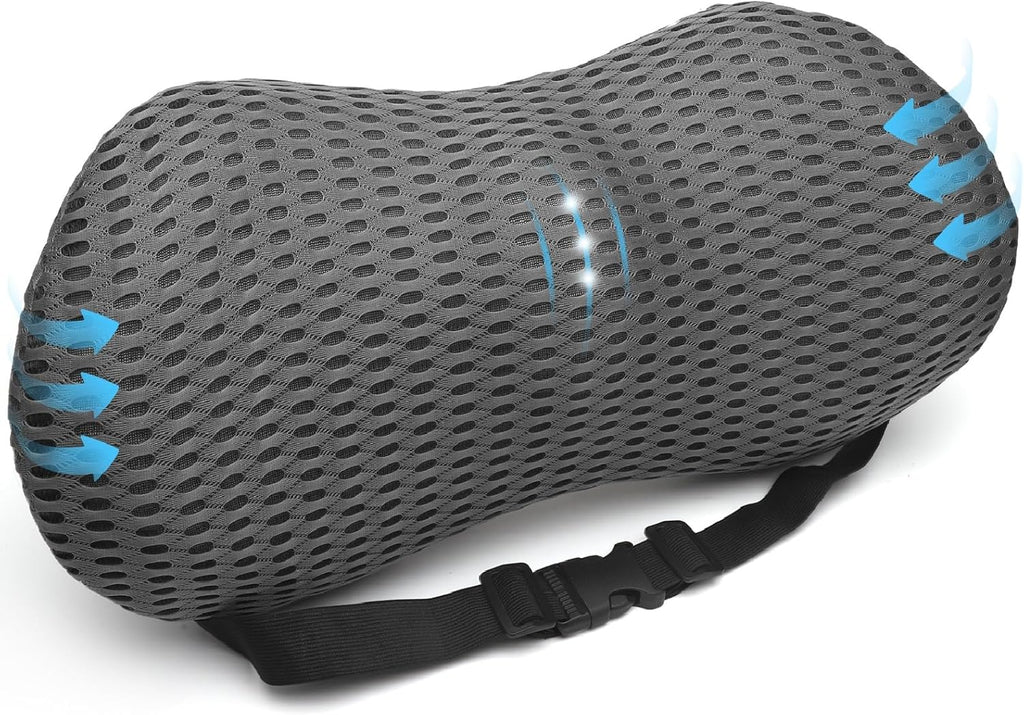 Lumbar Support Memory Foam Pillow, Lumber Support Cushions with Detachable Elastic Strap for Car Office Chair, Adjustable Car Seat Back Support Pillow for Promotes Back Pain Relief