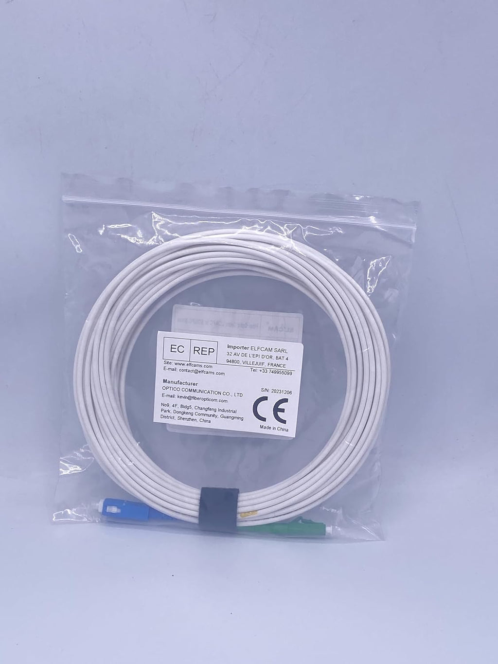 Fiber Optic Cable LC/APC to SC/UPC OS2 Simplex Singlemode LSZH, White (2M)