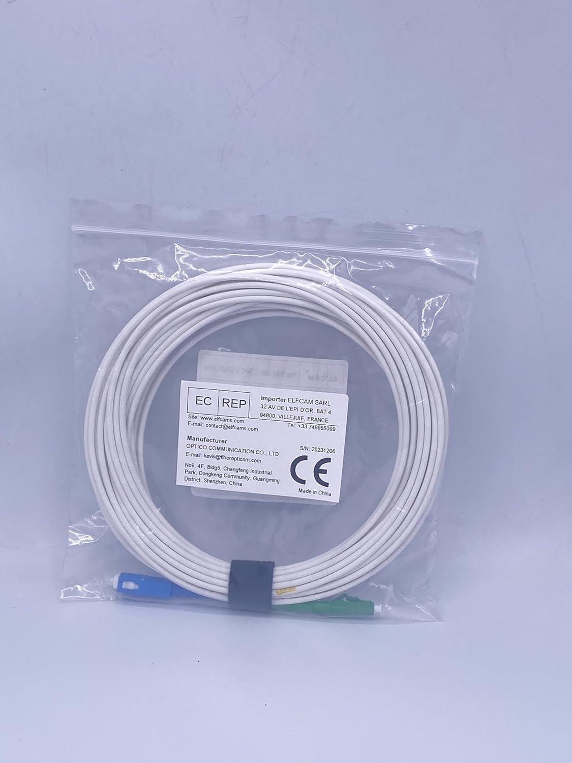 Fiber Optic Cable LC/APC to SC/UPC OS2 Simplex Singlemode LSZH, White (2M)