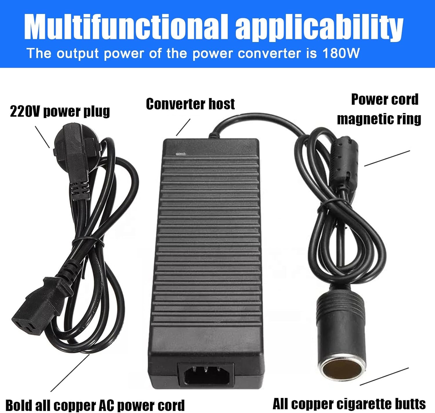 Voltage Converter 220 V to 12 V: 180 W/15 a Car Power Adapter Inverter Adapter Built-In Fan with Adapter Cigarette Lighter Socket Power Adapter for Cool Box Car Vacuum Cleaner Car Fridge