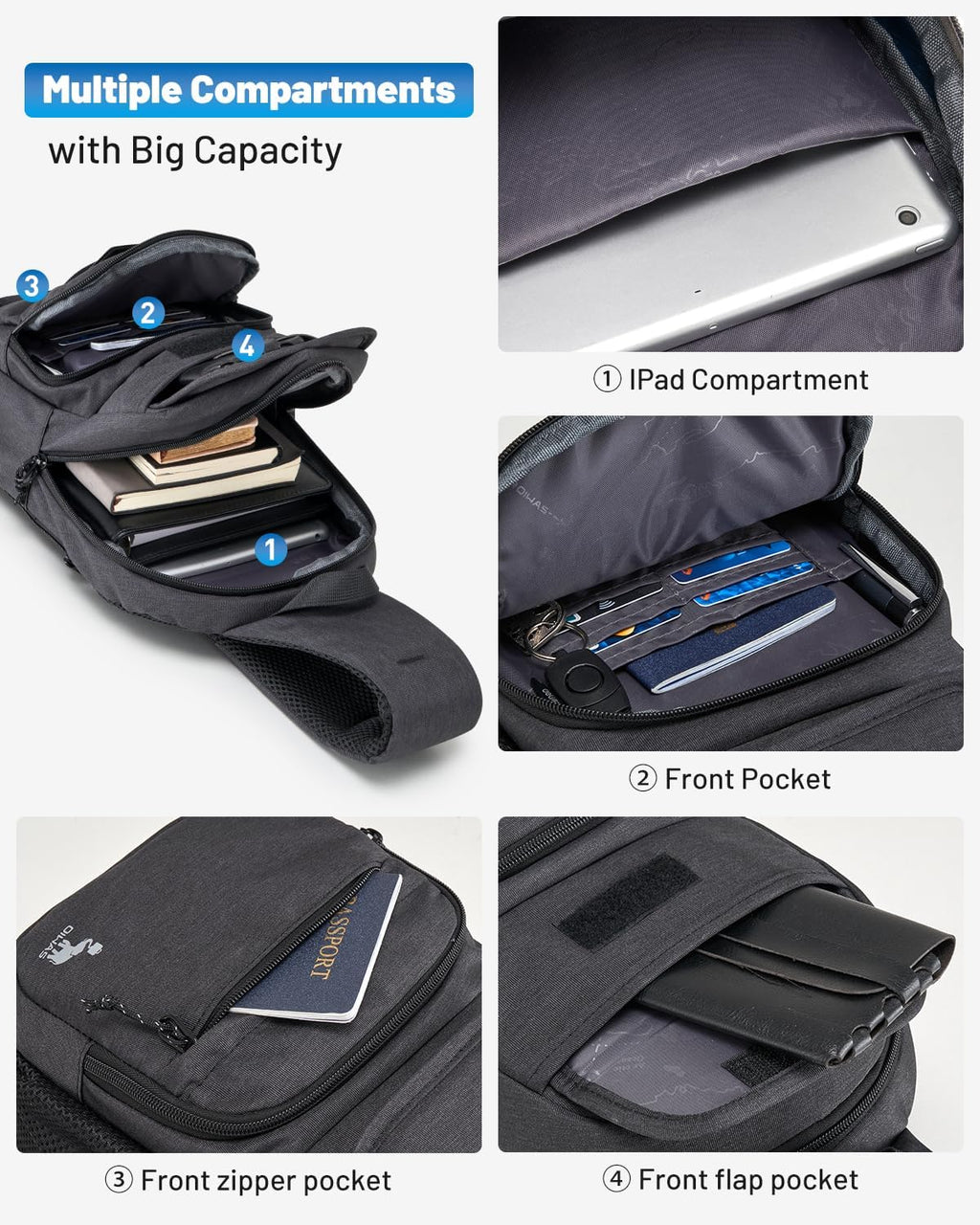 Sling Bag Crossbody Backpack for Men, One Strap Backpack Hiking Daypack Chest Bag for Women