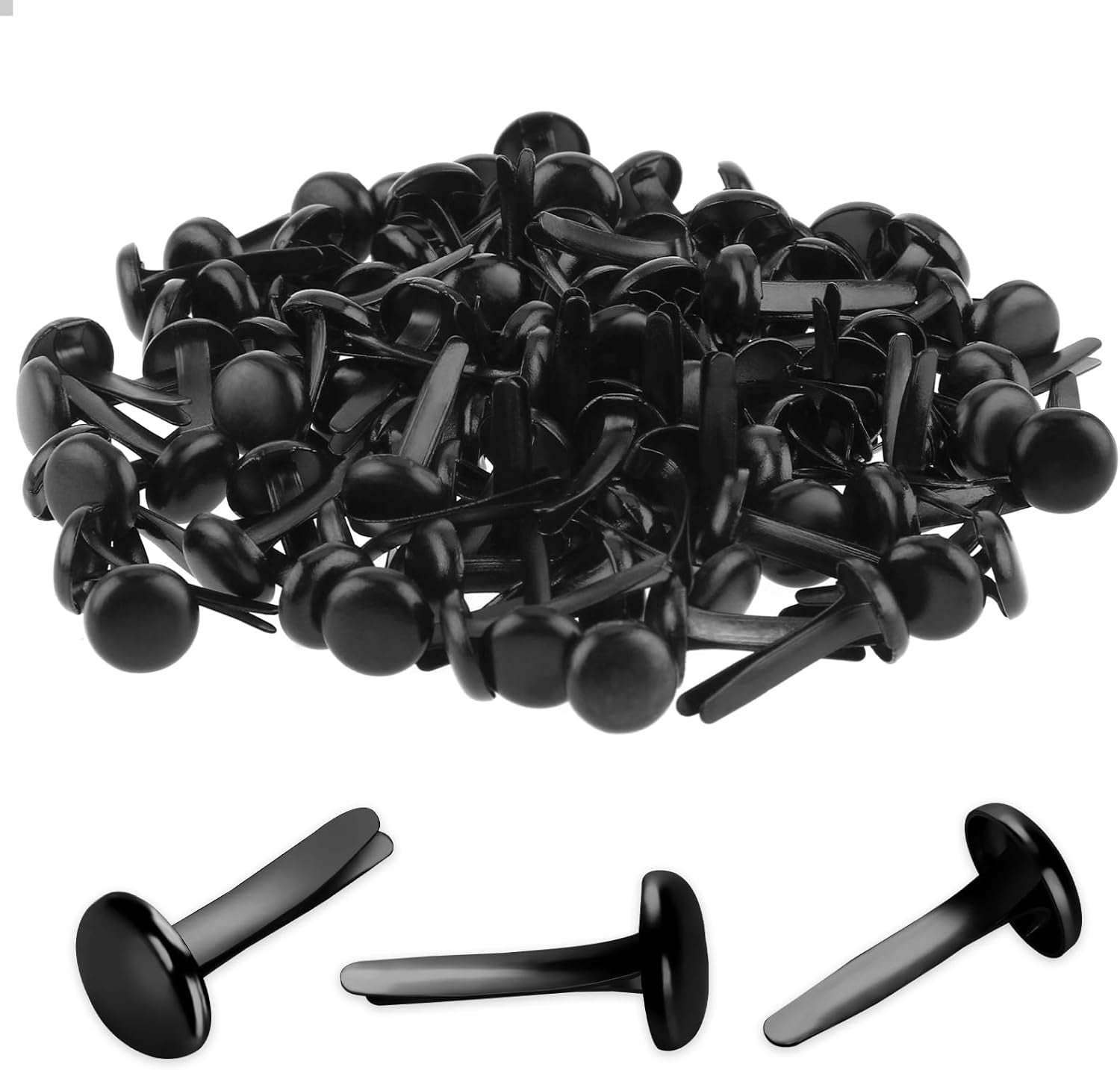 100PCS Brads Paper Fasteners Brass Brads round Fasteners Mini Metal Brads for Kids Craft Art Crafting School Project Brass Fasteners Decorative Paper Decoration Scrapbooking DIY Supplies(Black)