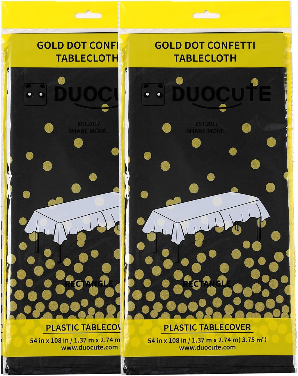 2 Pack Black and Gold Party Tablecloth for Rectangle Table, Gold Dot Confetti Rectangular Table Cover for Birthday Party, Graduation, Baby Shower, Cocktail Party, Bachelorette Party, 137Cm X 274Cm