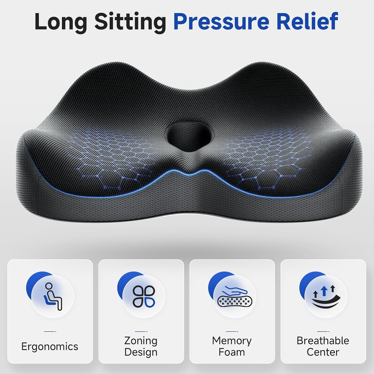 Seat Cushion for Office Chair, Donut Cushion for Hemorrhoids, Ergonomic Coccyx Cushion for Sciatica & Tailbone Pain Relief, Donut Pillow - Black&Grey