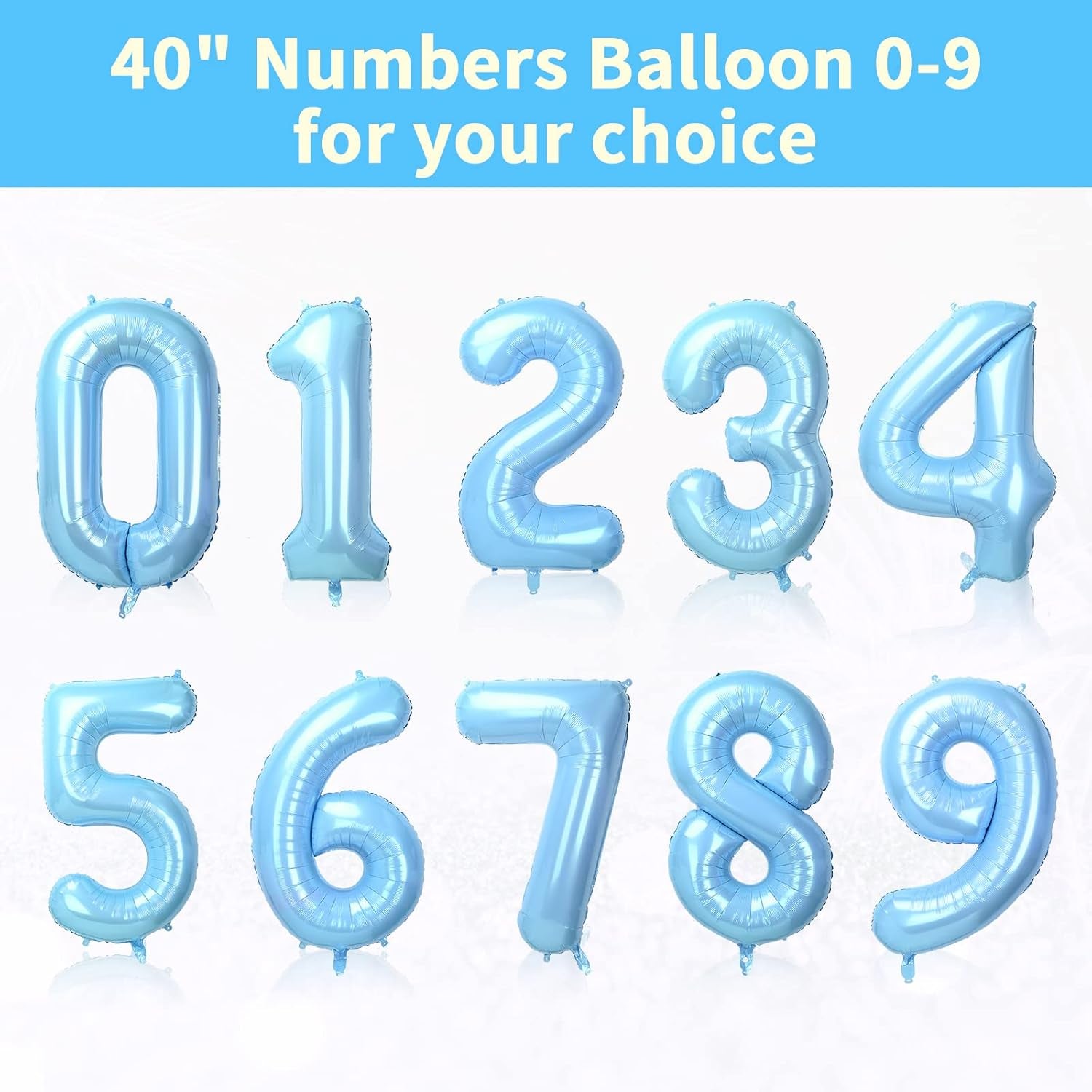 40" Baby Blue Number 1 Helium Foil Balloon for Birthday Party Decorations, Large Self Inflating for Age/Anniversary/Celebration