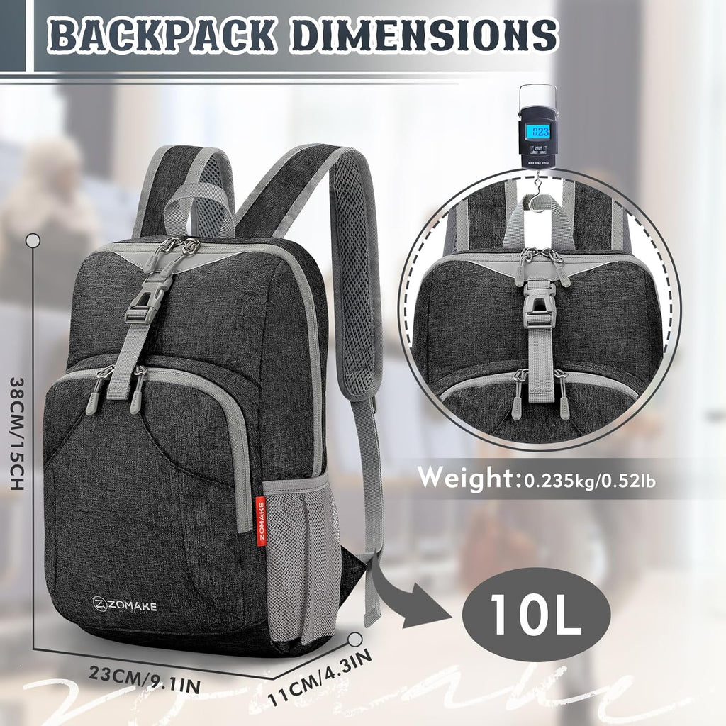 Ultra Lightweight Backpack 10L, Small Hiking Daypack Water Resistant Travel Daybag Ultra Light Backpacks for Hiking (Black)