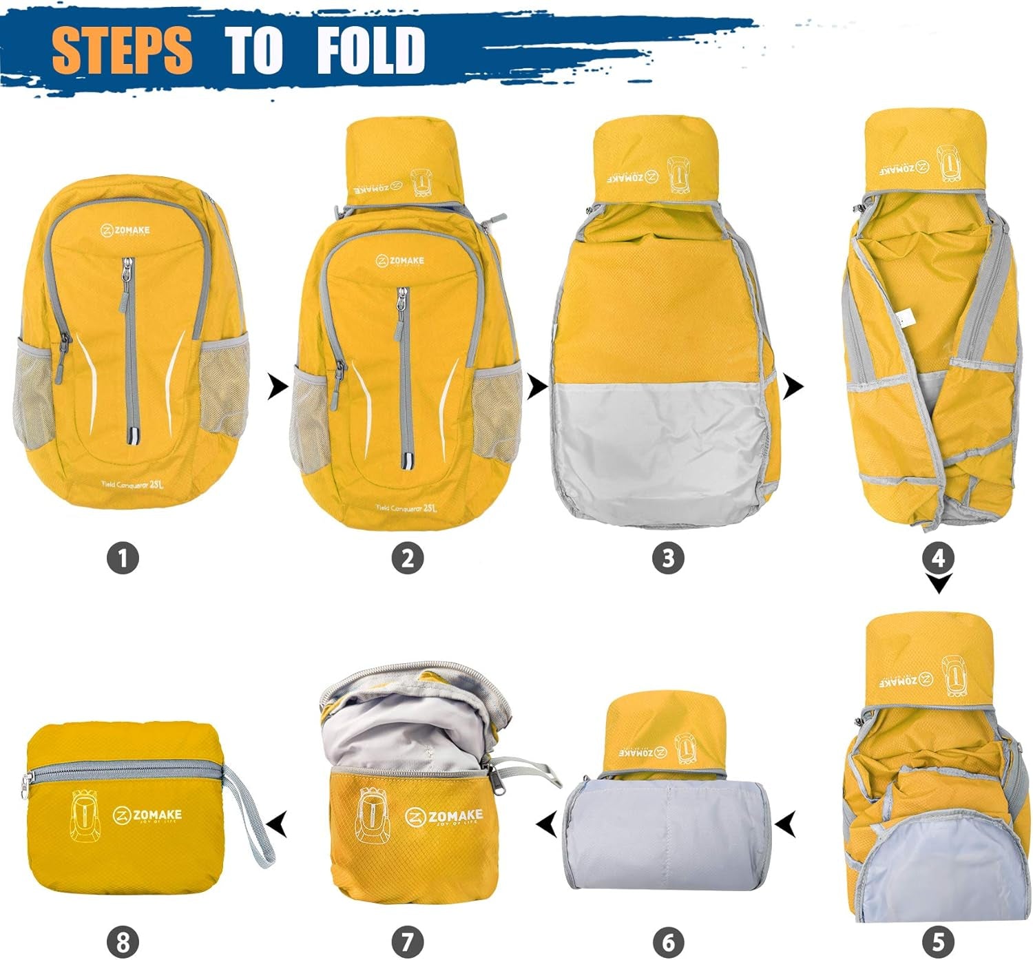 Ultra Lightweight Packable Backpack 25L, Foldable Hiking Backpacks Water Resistant Small Folding Daypack for Travel(Yellow)