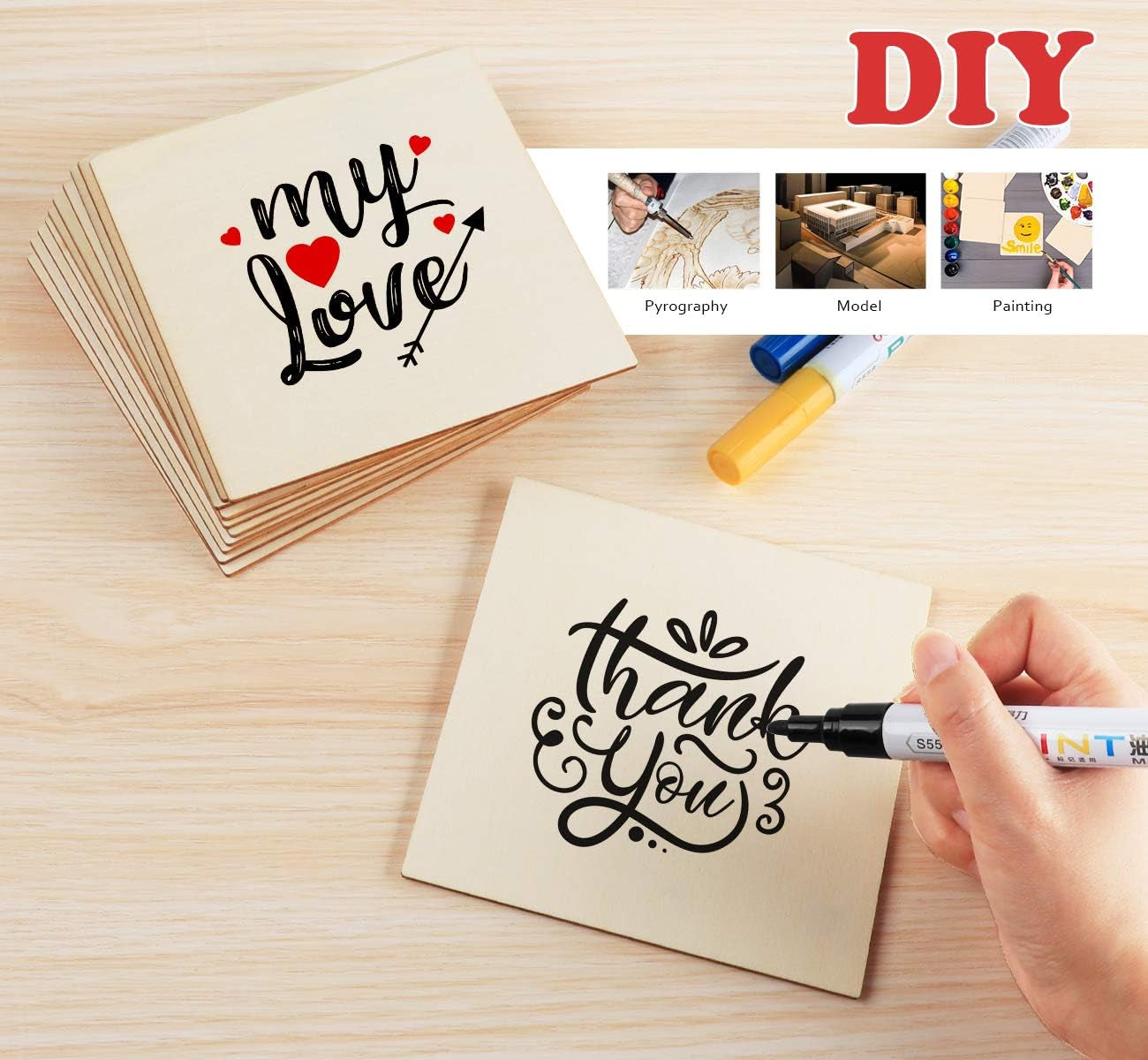 12,7 X 12,7 X 3Cm Natural Wooden Square for Woodcraft,50Pcs Unfinished Plain Wood Pieces,Blank Wood Slices for DIY Crafts Home Painting Staining Unfinished Wood Cup Coasters Laser Engraving Carving