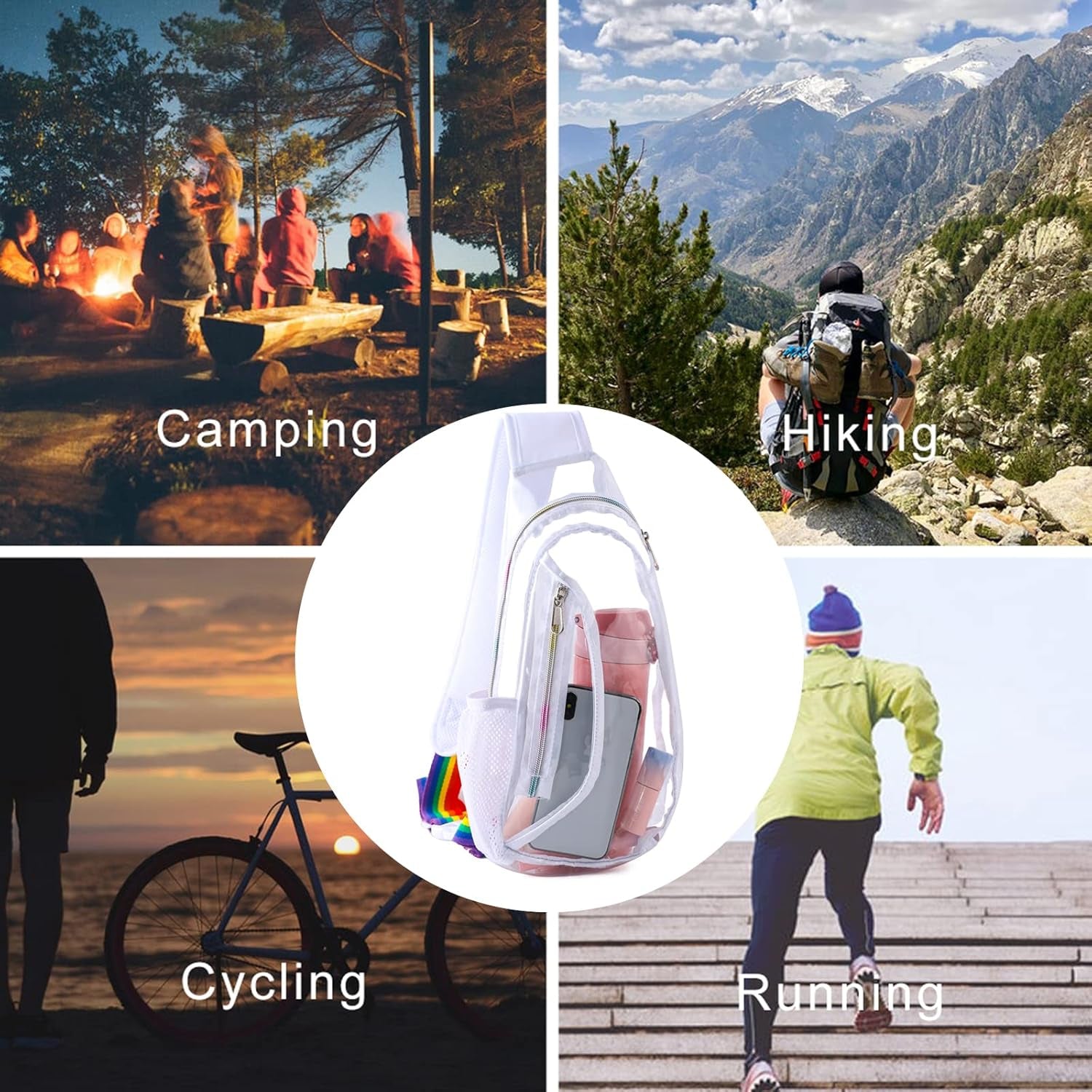 Clear Sling Bag, Stadium Approved Clear Bag, Transparent Chest Daypack for Hiking, Stadium or Concerts