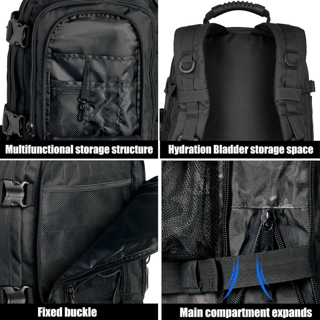 Tactical Backpack Military Hiking Daypack - Molle Backpack for Men 3 Day Assault Pack Bug Out Bag for Camping Travel Army Hunting Gym Rucksack Survival (Black)