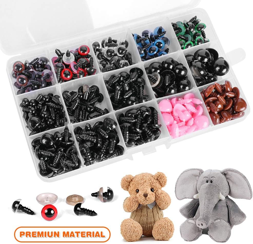 Safety Eyes and Noses, 560PCS Included Colourful Craft Doll Eyes 170Pcs (6-14Mm) Safety Nose in Various Size 110Pcs Washers 280Pcs, Animal Safety Eyes for Toys Making Knitted Plush…