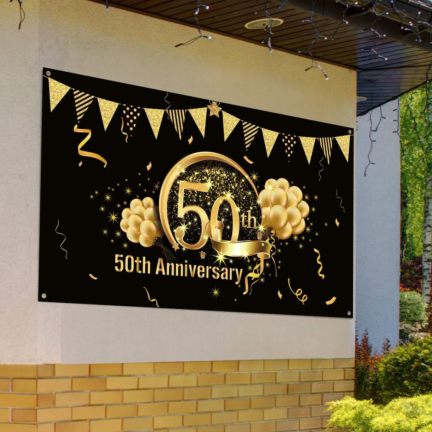 50Th Anniversary Birthday Decorations 1975 50Th Party Black Gold Background 72.8 X 43.3 Inch Wedding Anniversary Birthday Party Photo Background Cake Table Extra Large Wall Decor Props