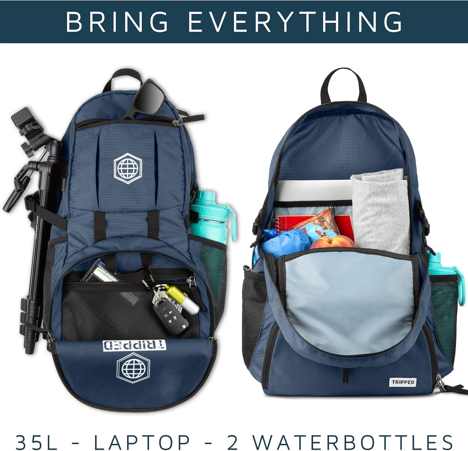 Traveling Backpack- Foldable Collapsible Lightweight Backpack for Travel (Blue) 35 Liters