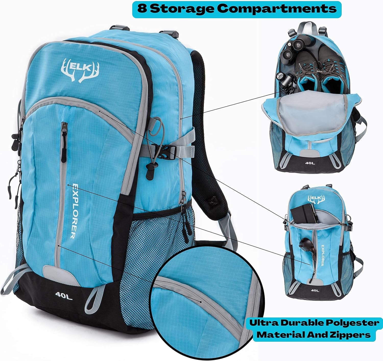 40L Hiking Backpack, Lightweight Waterproof Daypack with Rain Cover