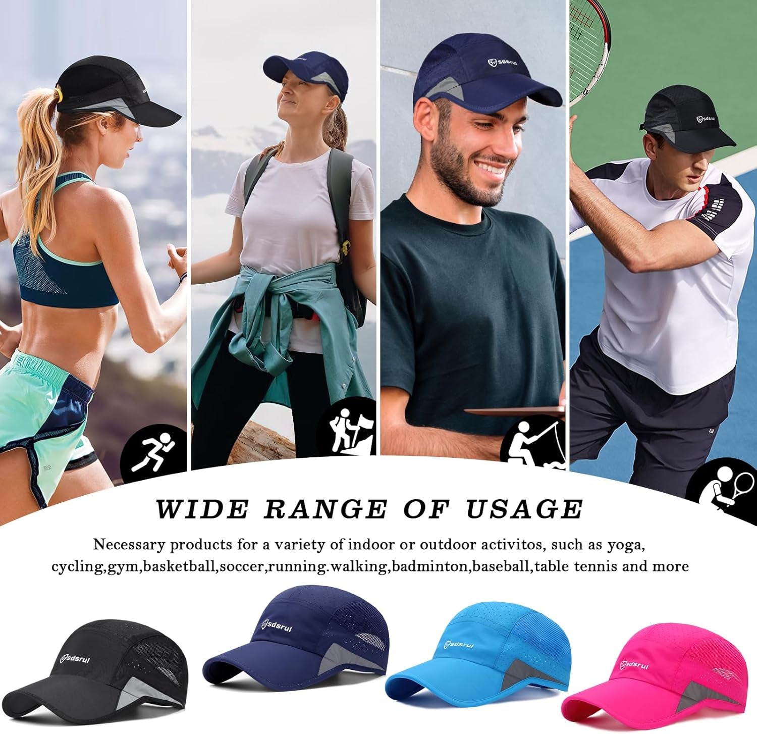 2 Packs Quick Dry Mens Baseball Cap,Sports Lightweight Running Caps Hat,Breathable Folding Mesh Adjustable Sun Hats, Summer UV Protection Outdoor Hats for Hiking Walking Climbing Fishing