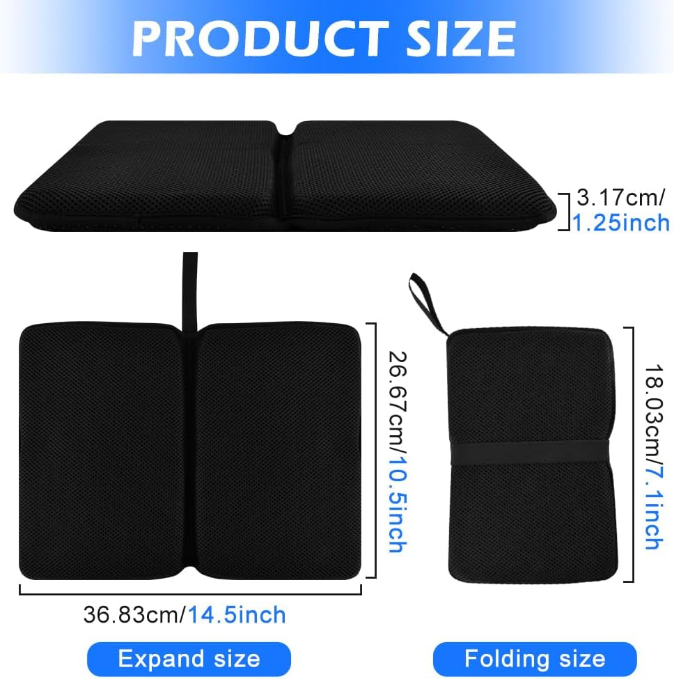 Portable Gel Seat Cushion, Foldable Gel Car Seat Cushion, Thick Gel Seat Cushion for Long Sitting Pressure Relief, Airplane Seats, Camping, Cinema, Garden Benches Seat Cushion(Black)