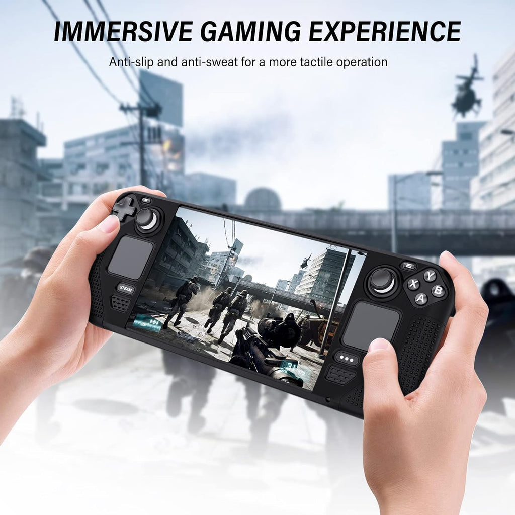 Silicone Case for Steam Deck OLED 2023/Steam Deck 2021, Shockproof, Non-Slip and Collision-Proof Grip Accessories Compatible with Valve Steam Deck Console, Black