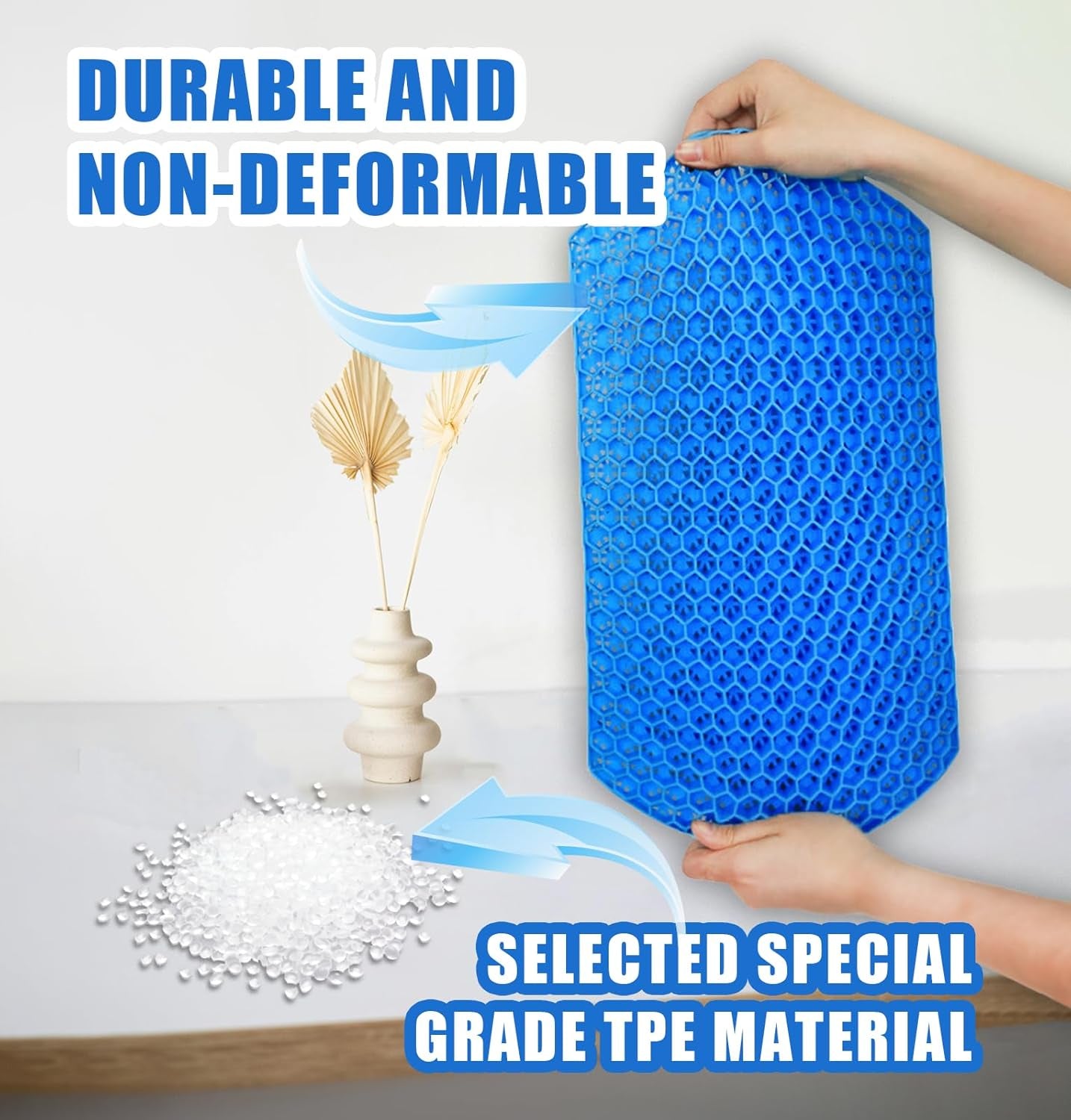 Gel Seat Cushion for Long Sitting - Honeycomb Design for Sciatica & Coccyx Pain Relief - Non-Slip, Breathable - 42X37X3.7Cm for Car/Office/Wheelchair