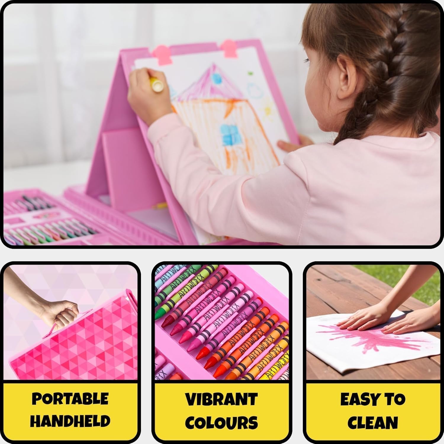 208 Piece Painting and Colouring Set Kids Art Set with Case & Easel - Drawing Set for Kids - Art Set Storage Box - Boys and Girls Gift or Present - Arts & Crafts Supplies for Juniors Age 6-12