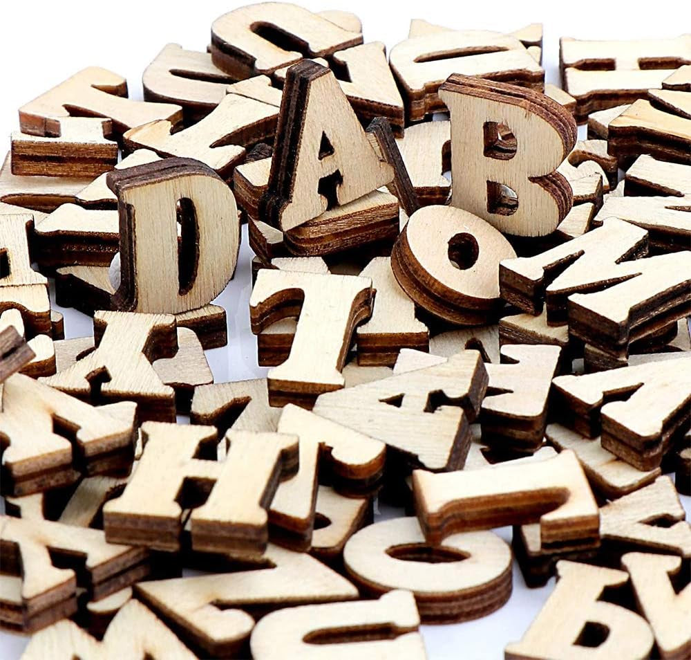 100Pcs Small Mini Wooden Letters for DIY Craft Letters A-Z Home Decor Kids Early Educational Learning Toys Games